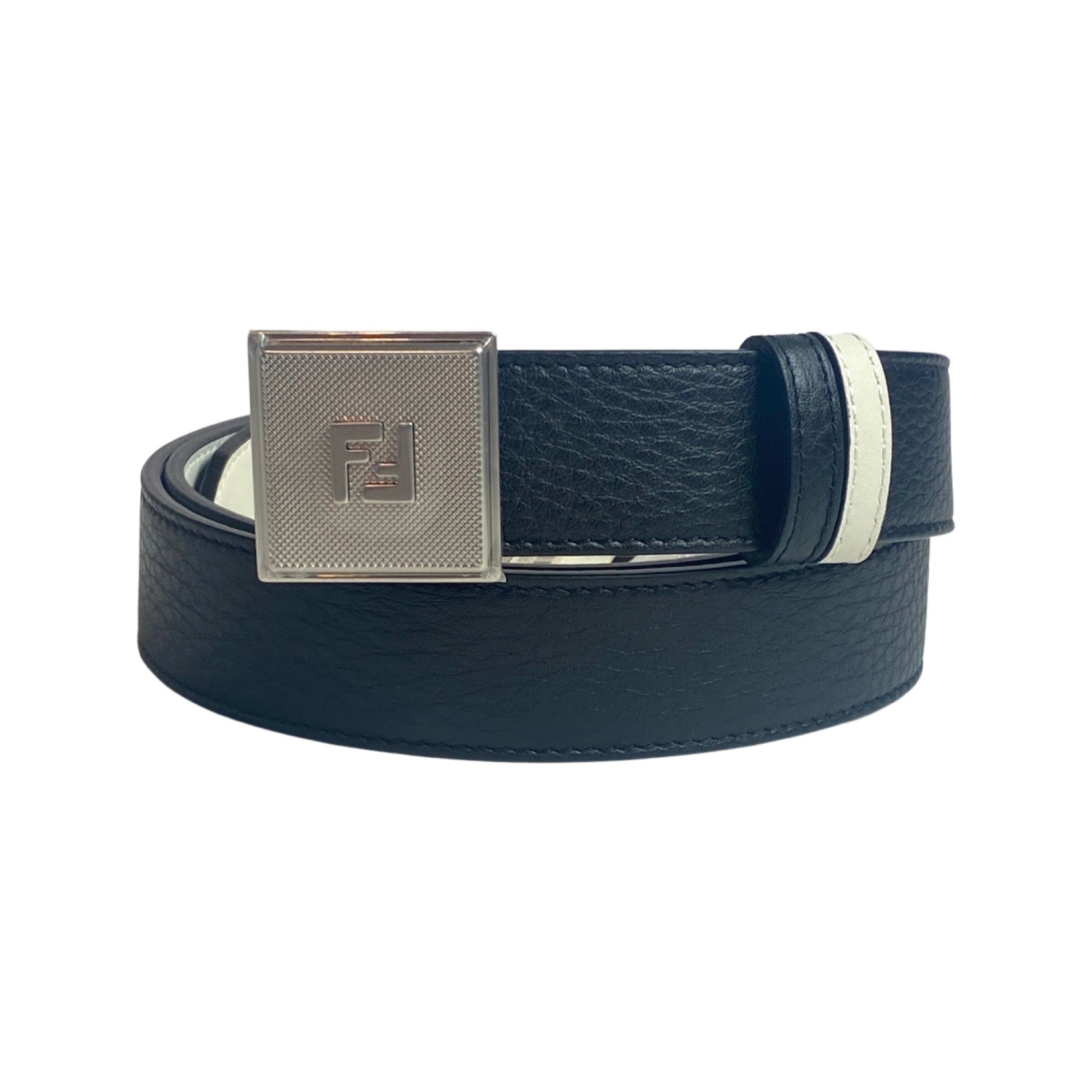 Fendi Black White Reversible Grained Leather Belt 105