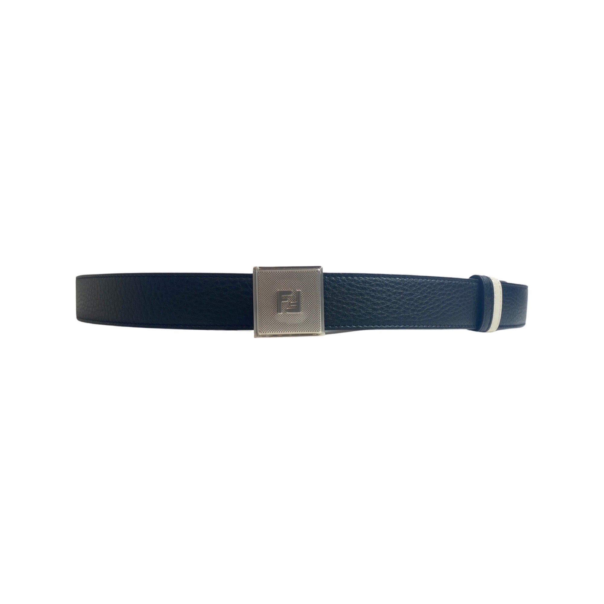 Fendi Black White Reversible Grained Leather Belt 110