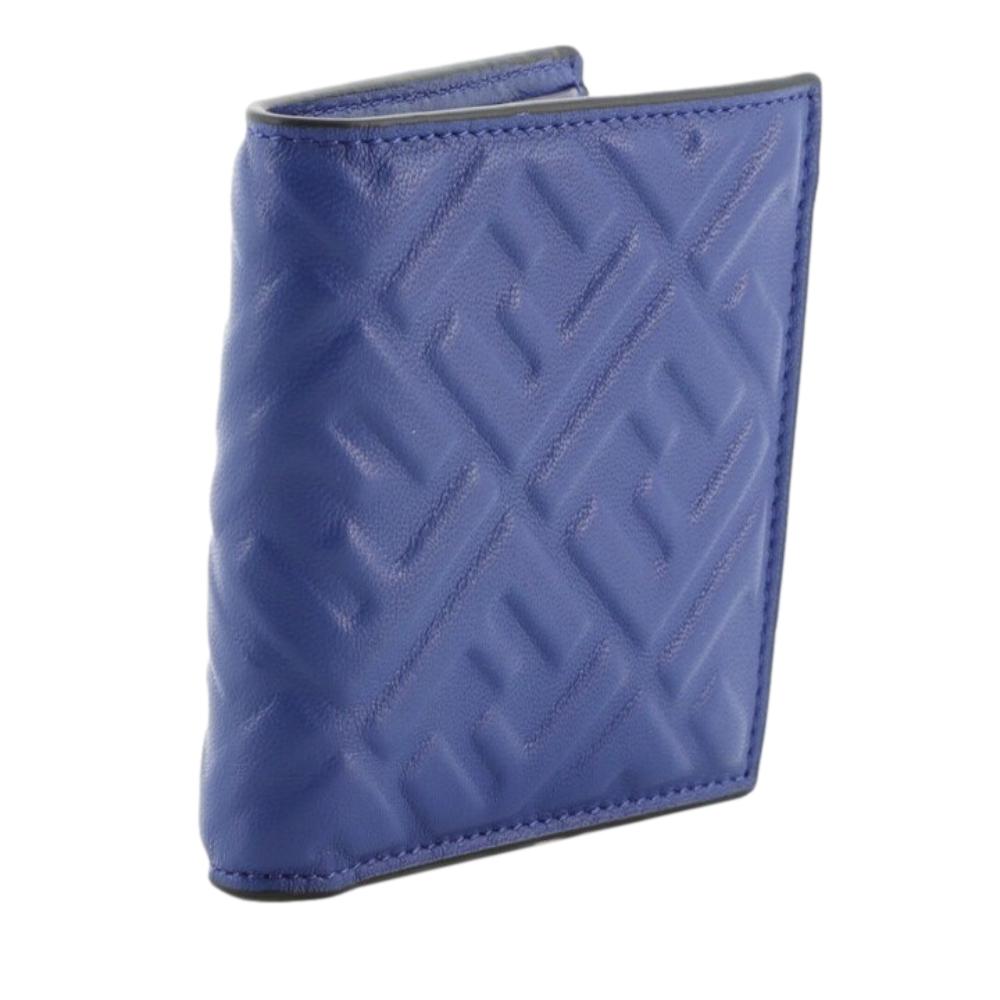 Fendi Blue Nappa Leather FF 1974 Embossed Billfold Wallet