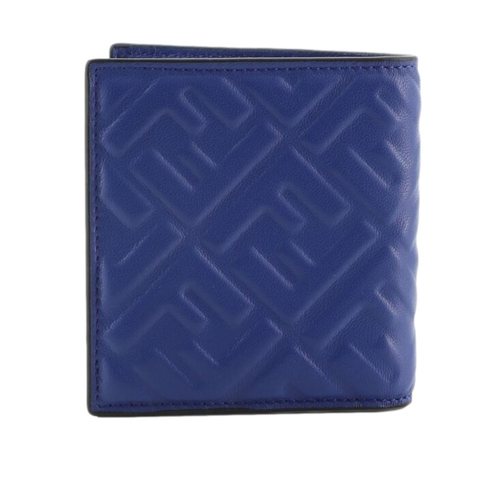 Fendi Blue Nappa Leather FF 1974 Embossed Billfold Wallet