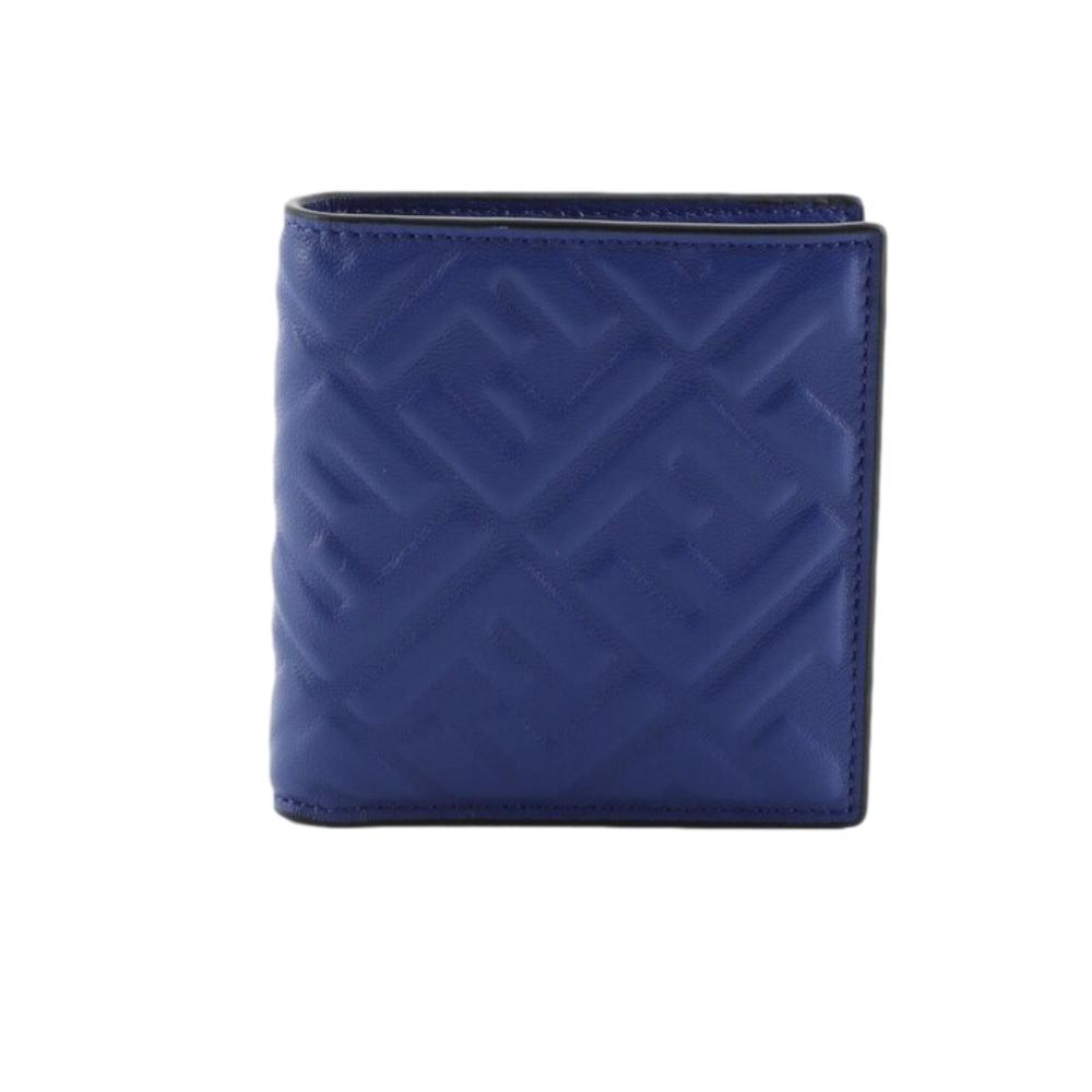 Fendi Blue Nappa Leather FF 1974 Embossed Billfold Wallet