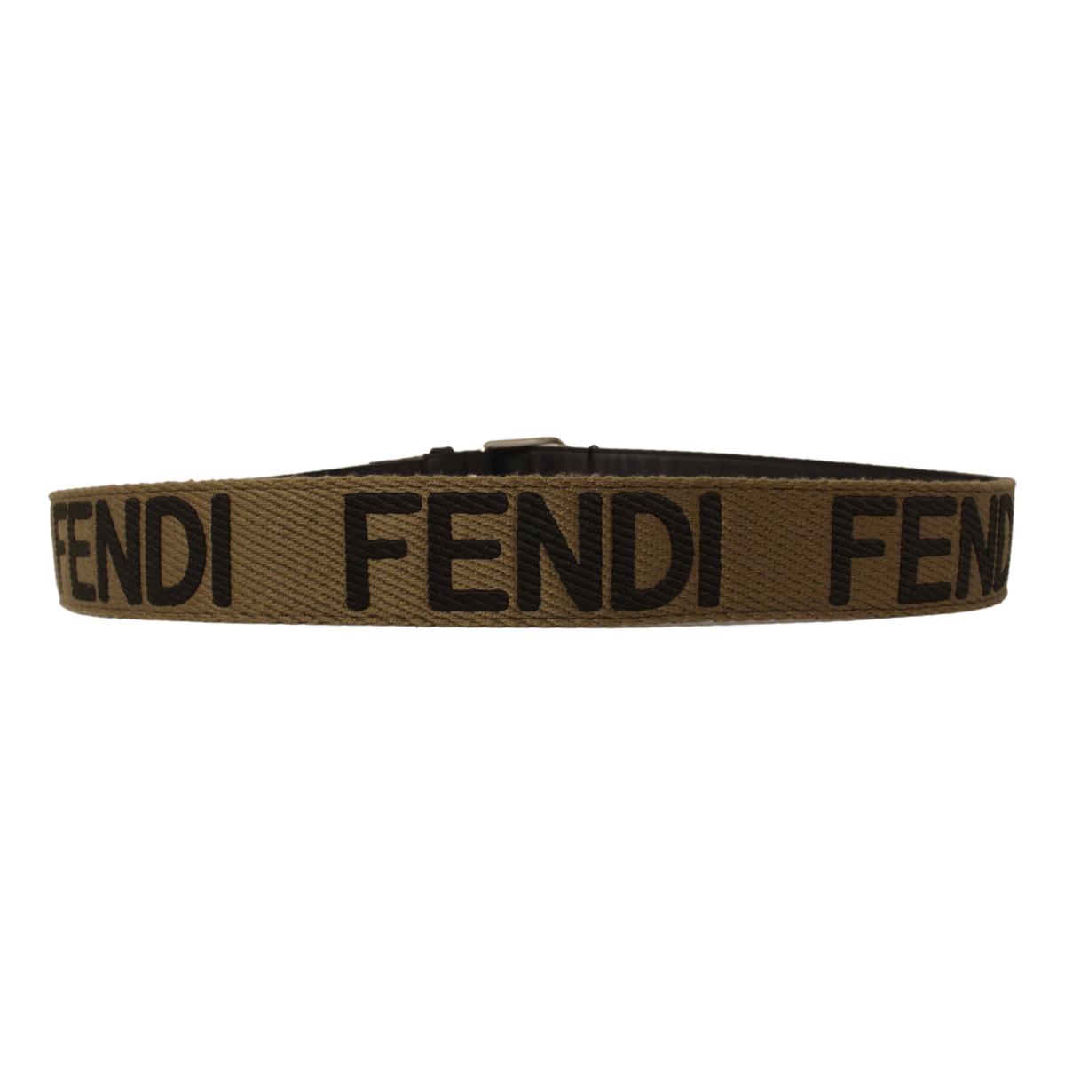 Fendi Brown Fabric Logo Silver Hardware Belt Size 90/36