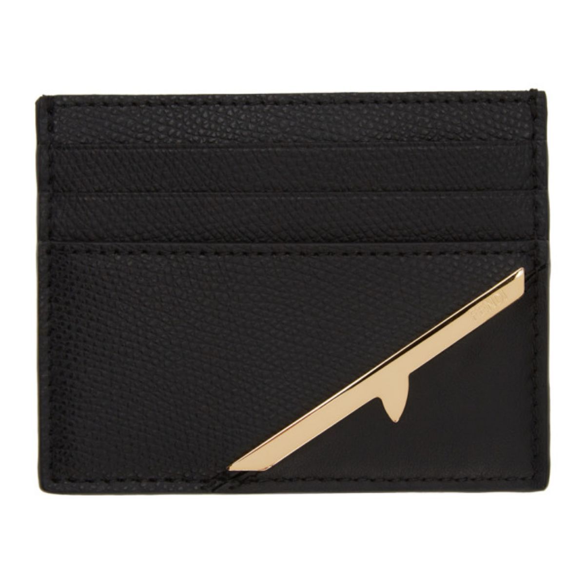 Fendi Corner Bugs Gold Black Calf Leather Card Case