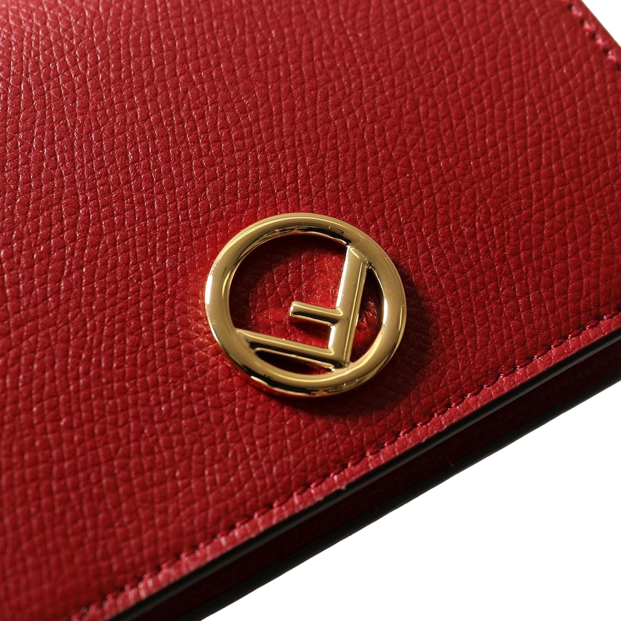 Fendi Calf Leather F Logo Barola Red Leather Small Wallet