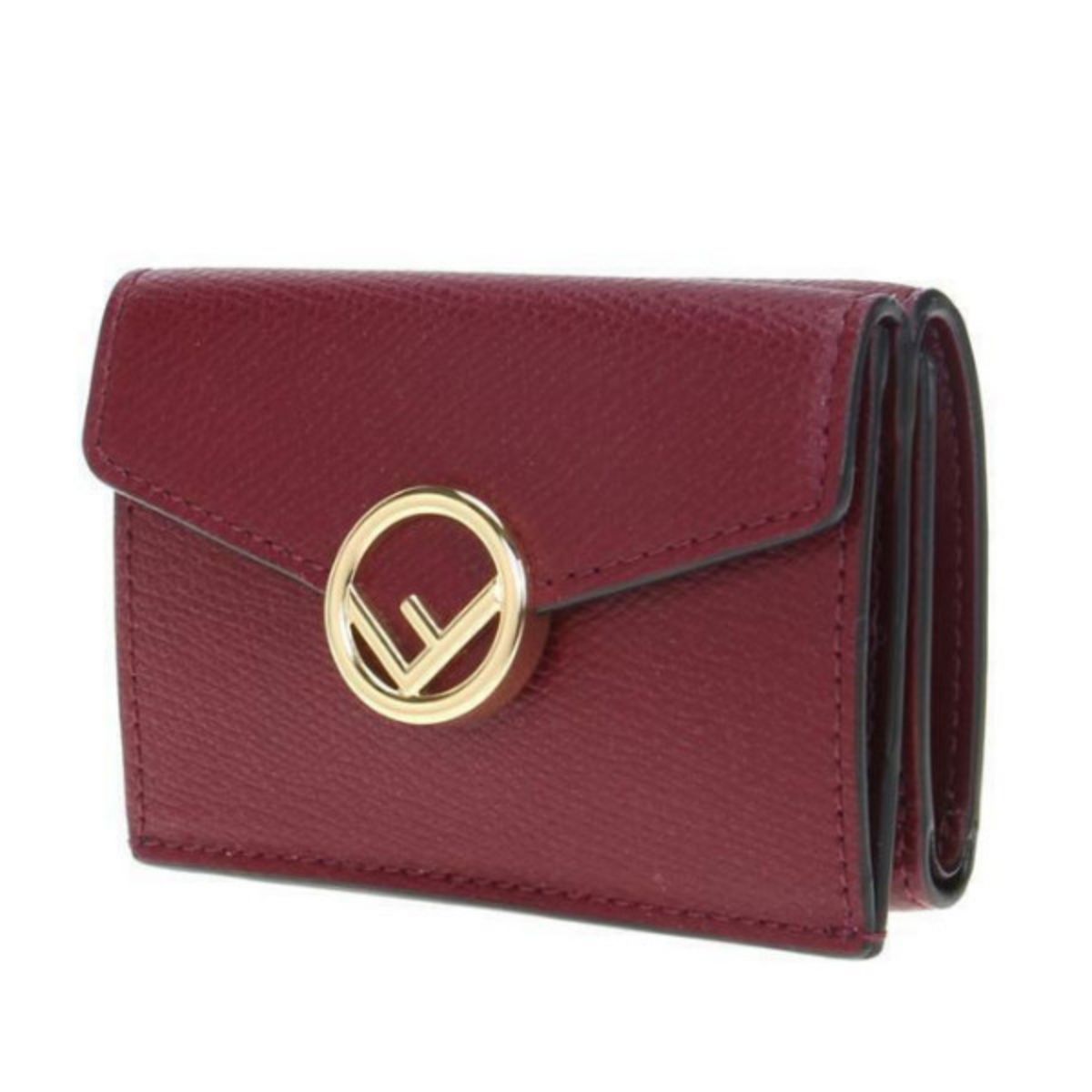 Fendi Calf Leather F Logo Barola Red Micro Trifold Wallet