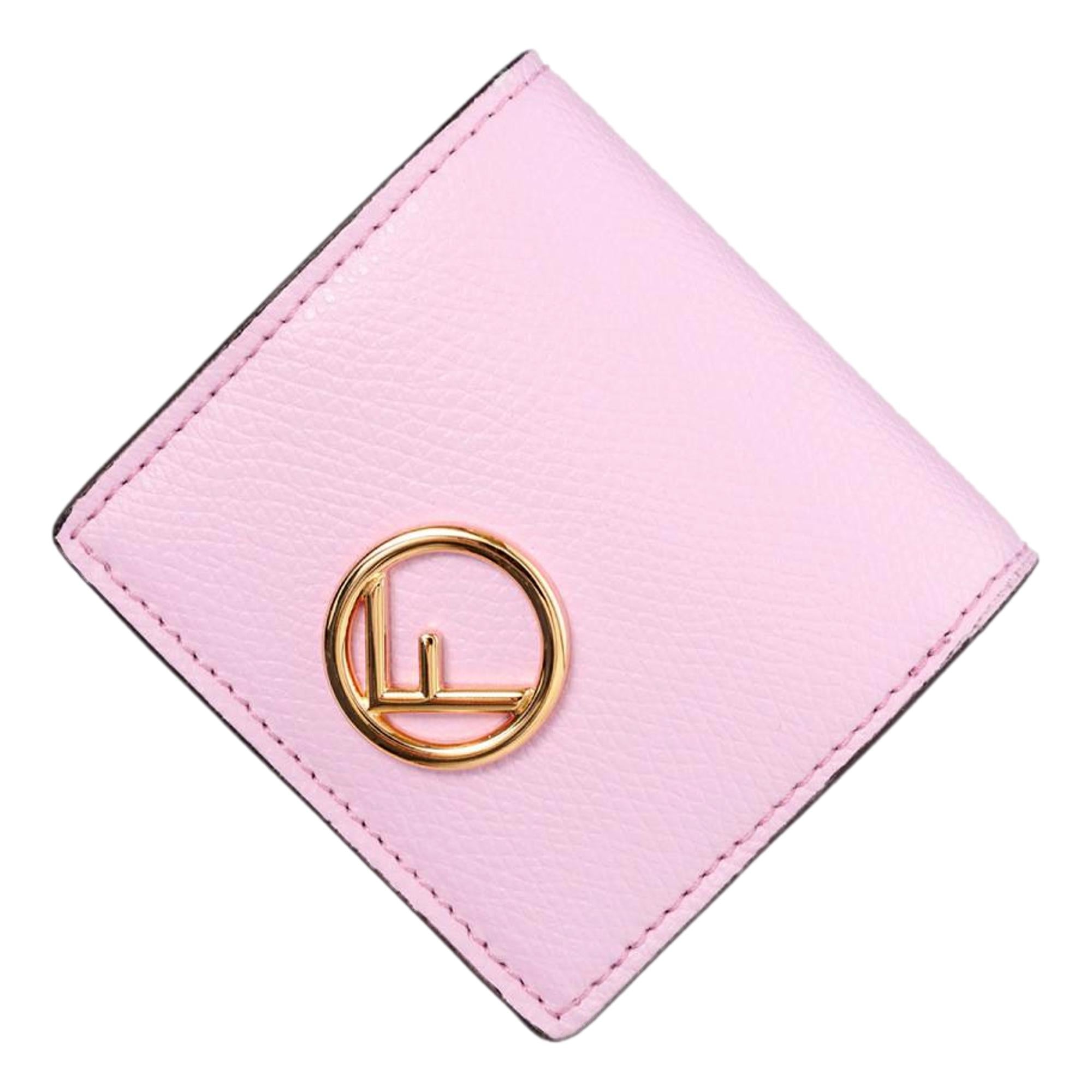 Fendi Calf Leather F logo Lavanda Pink Leather Coin Case