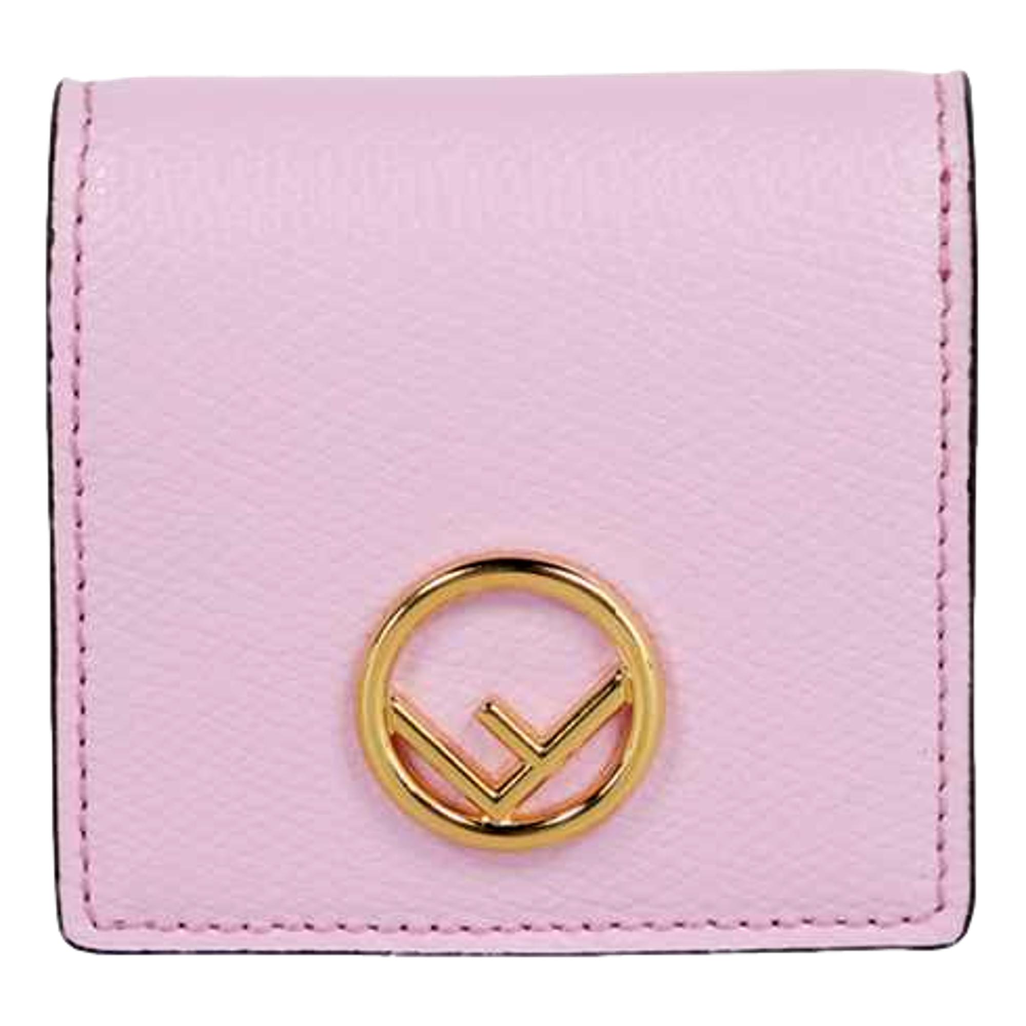 Fendi Calf Leather F logo Lavanda Pink Leather Coin Case