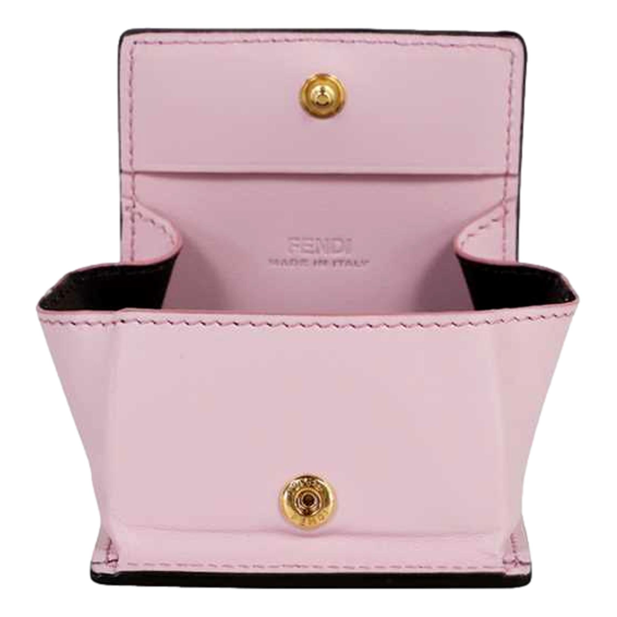 Fendi Calf Leather F logo Lavanda Pink Leather Coin Case