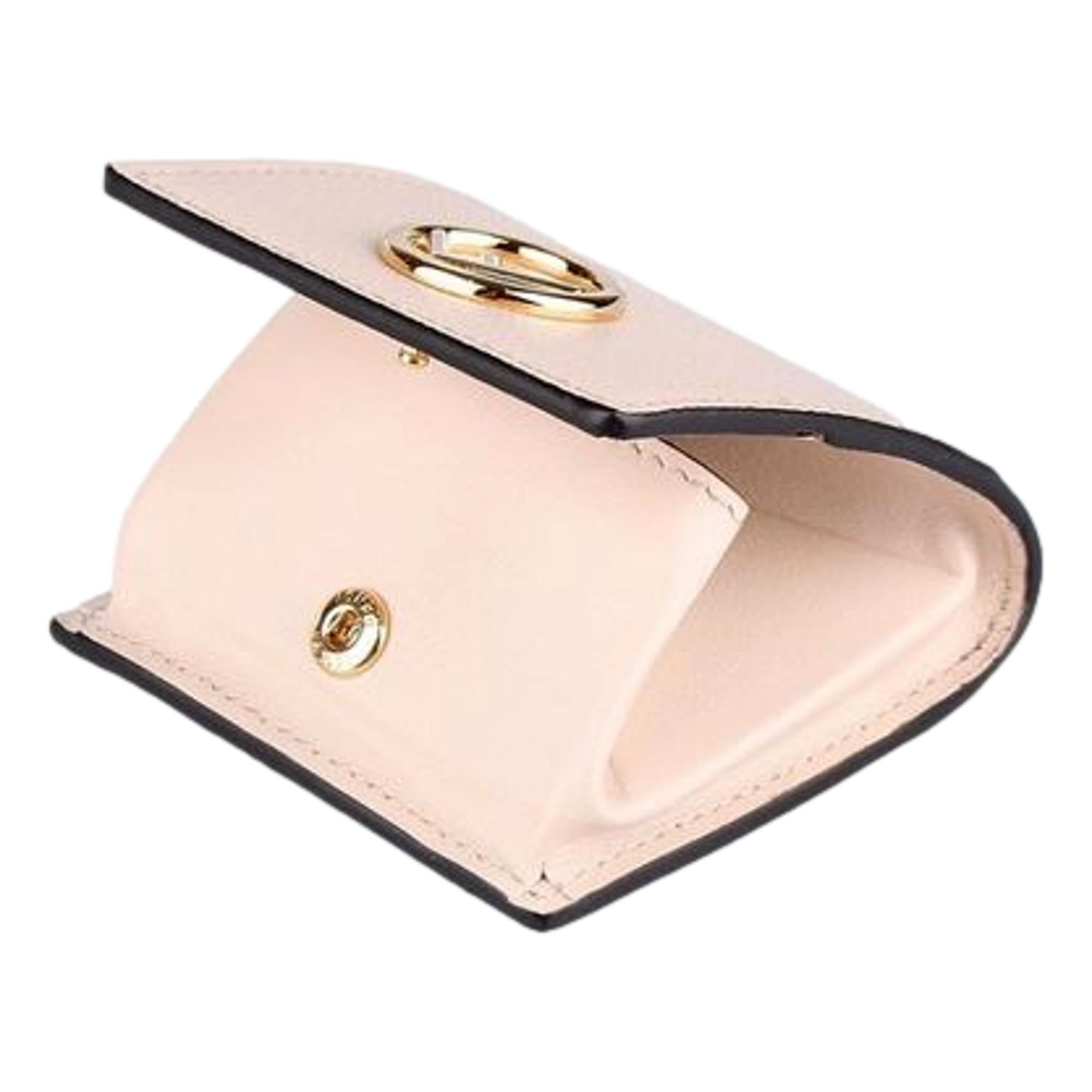 Fendi Calf Leather F Logo Poudre Pink Leather Coin Case