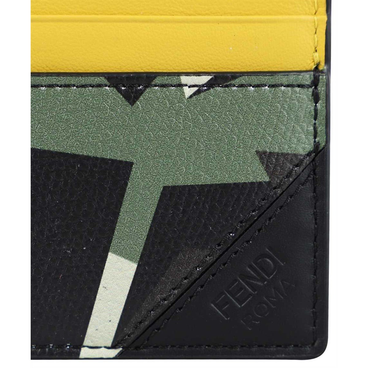 Fendi Camouflage Bugs Print Calf Leather Military Green Card Case