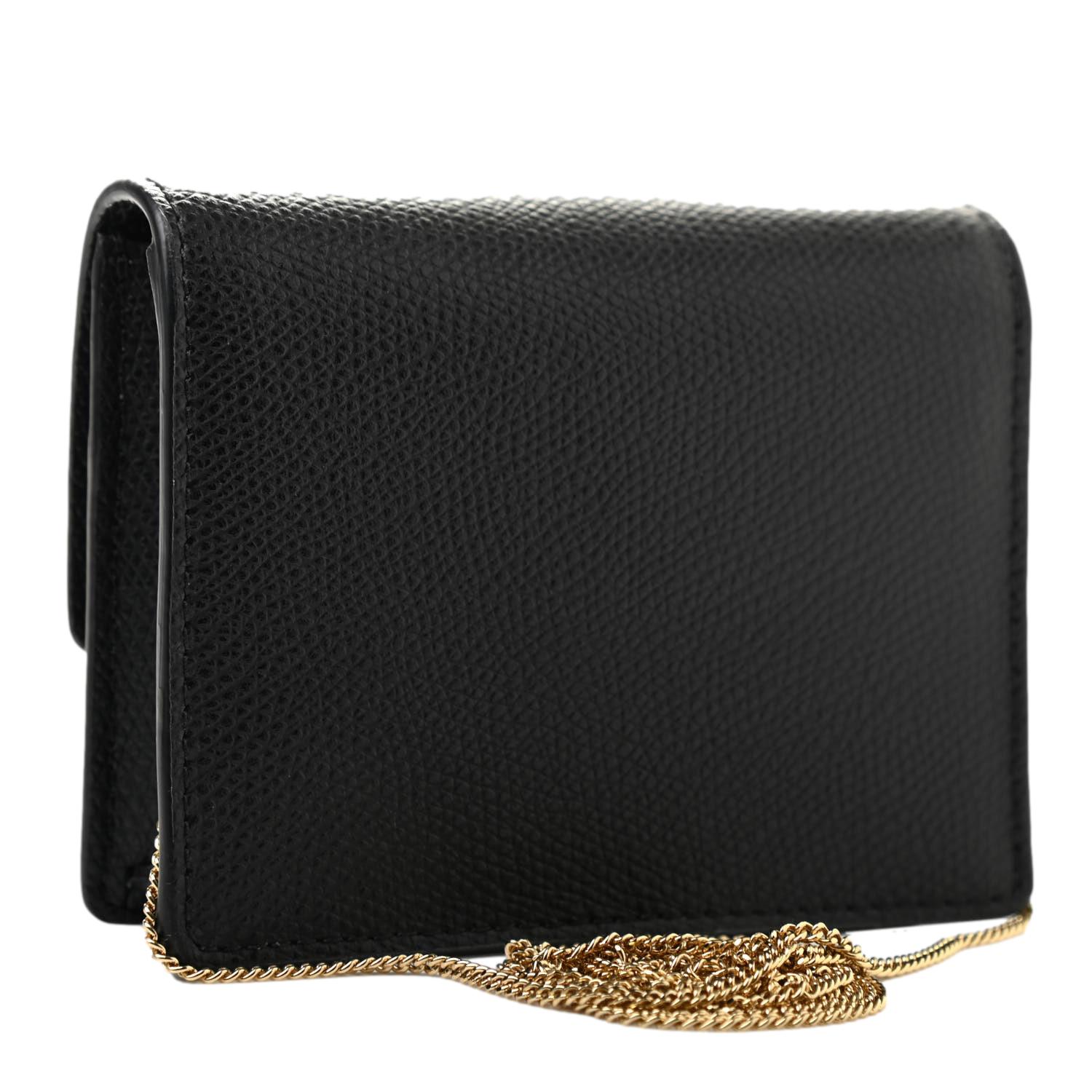 Fendi F is Fendi Black Leather Mini Chain Wallet Bag