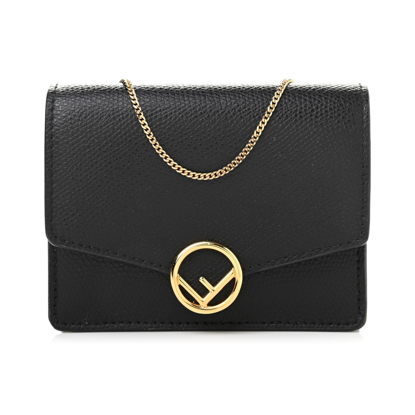 Fendi F is Fendi Black Leather Mini Chain Wallet Bag