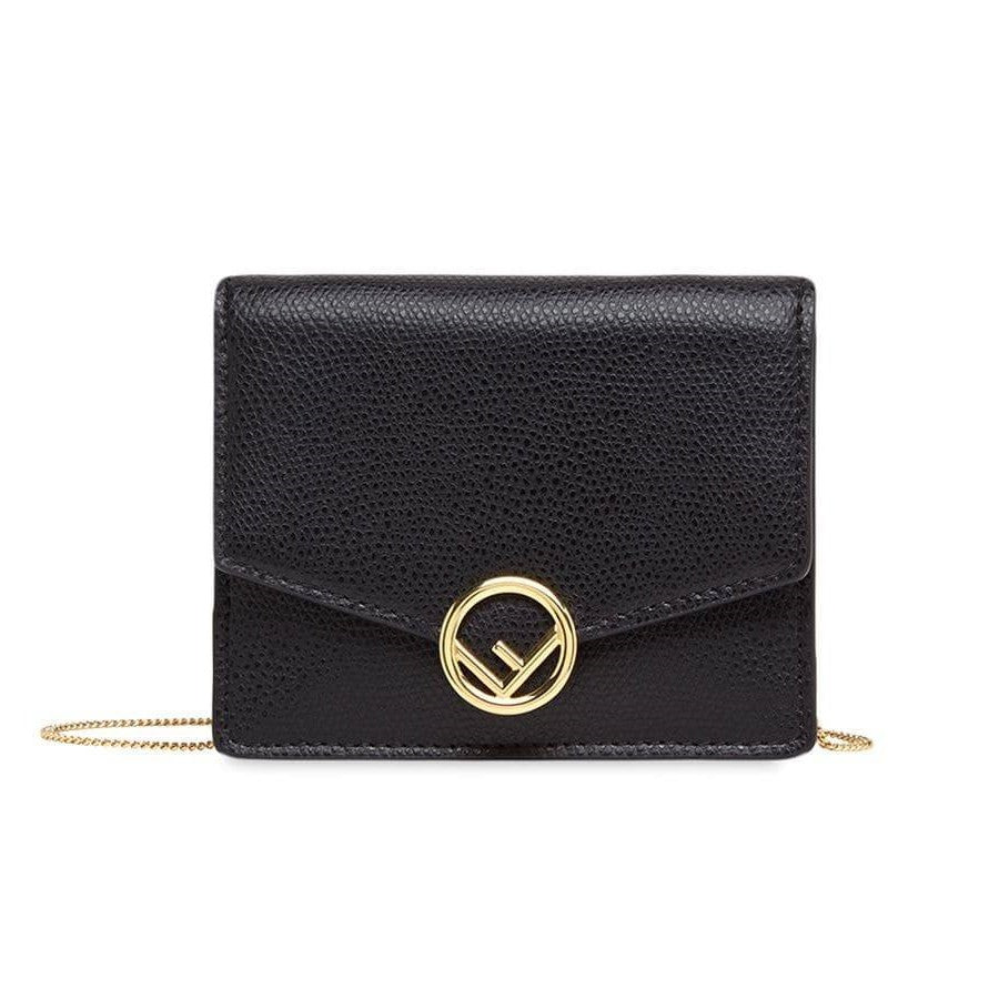 Fendi F is Fendi Black Leather Mini Chain Wallet Bag