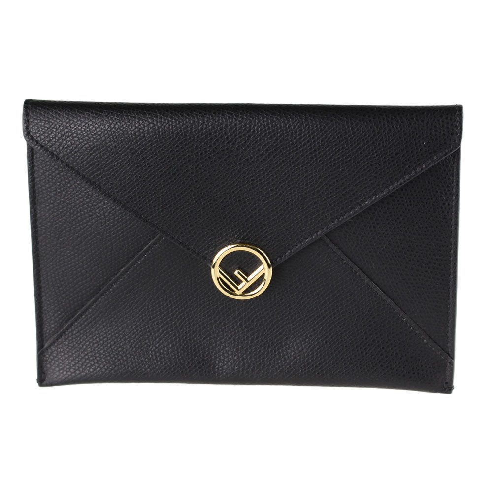 Fendi F is Fendi Black Pebbled Leather Flat Pouch