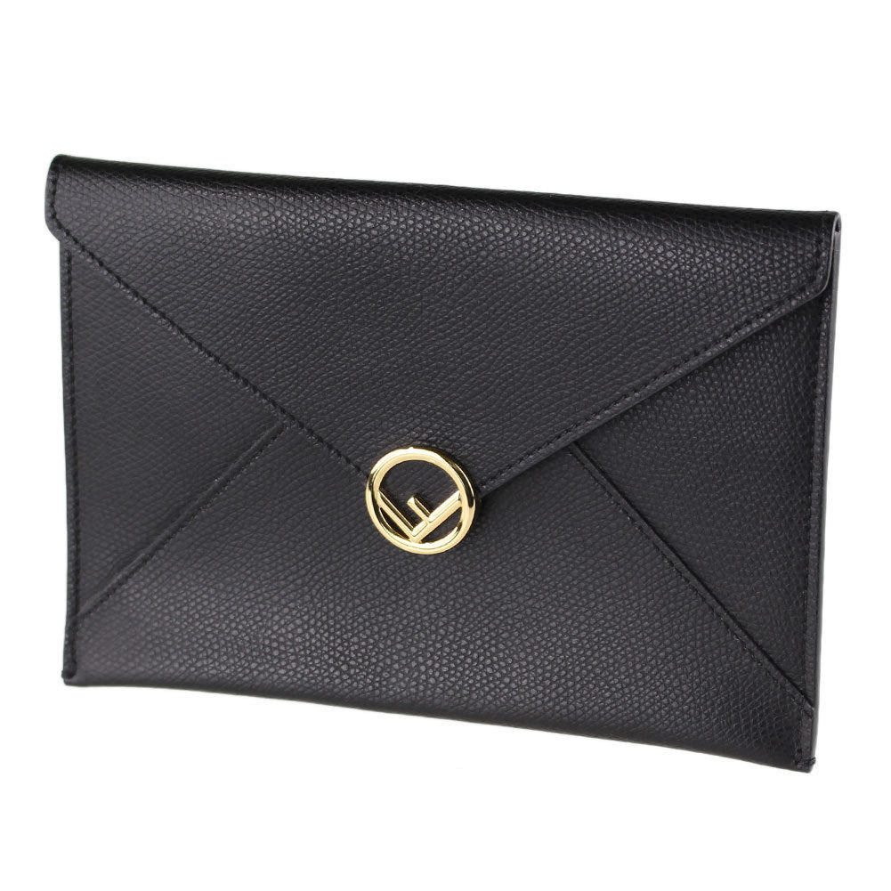 Fendi F is Fendi Black Pebbled Leather Flat Pouch