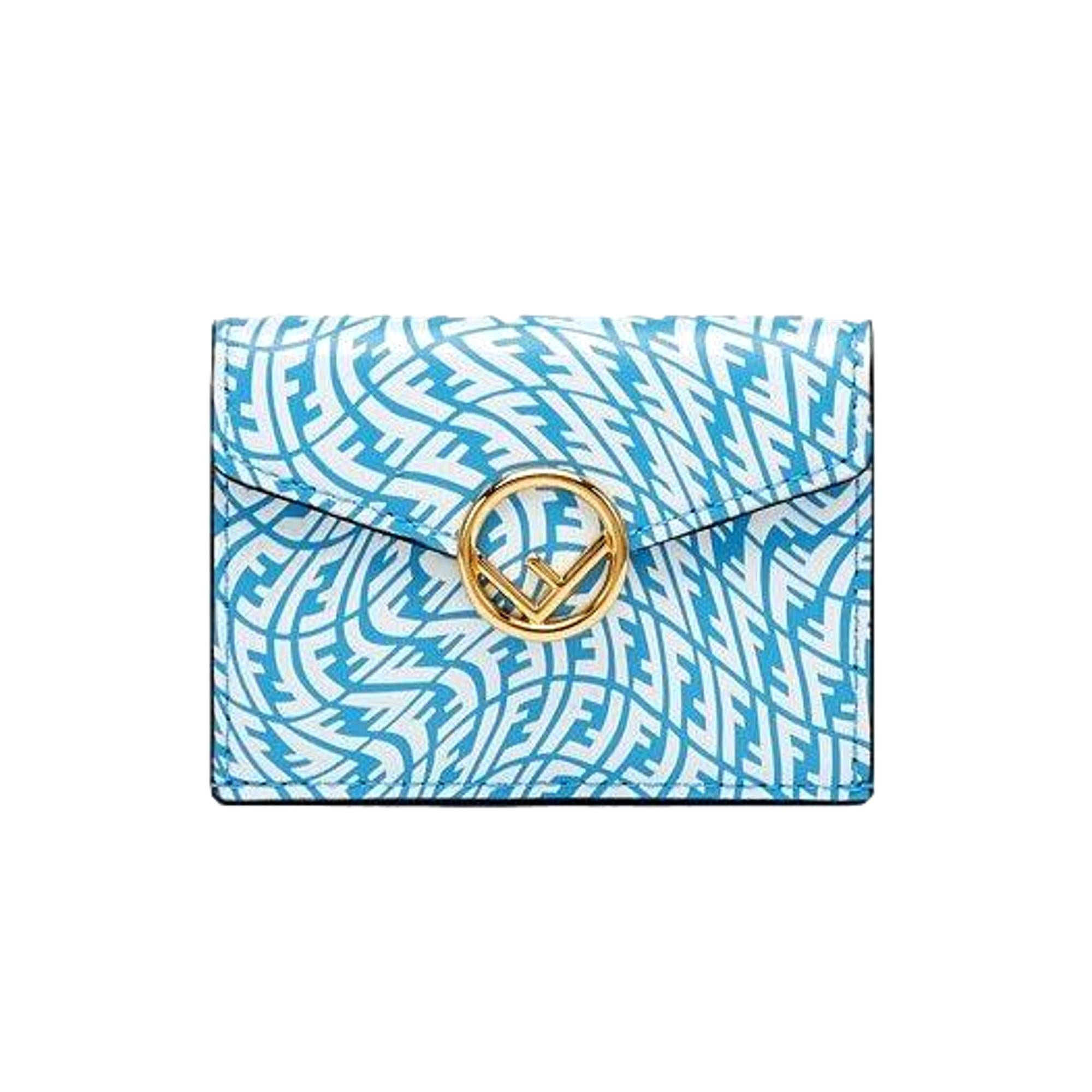 Fendi F is Fendi Cyber Blue Leather Vertigo Print Small Trifold Wallet