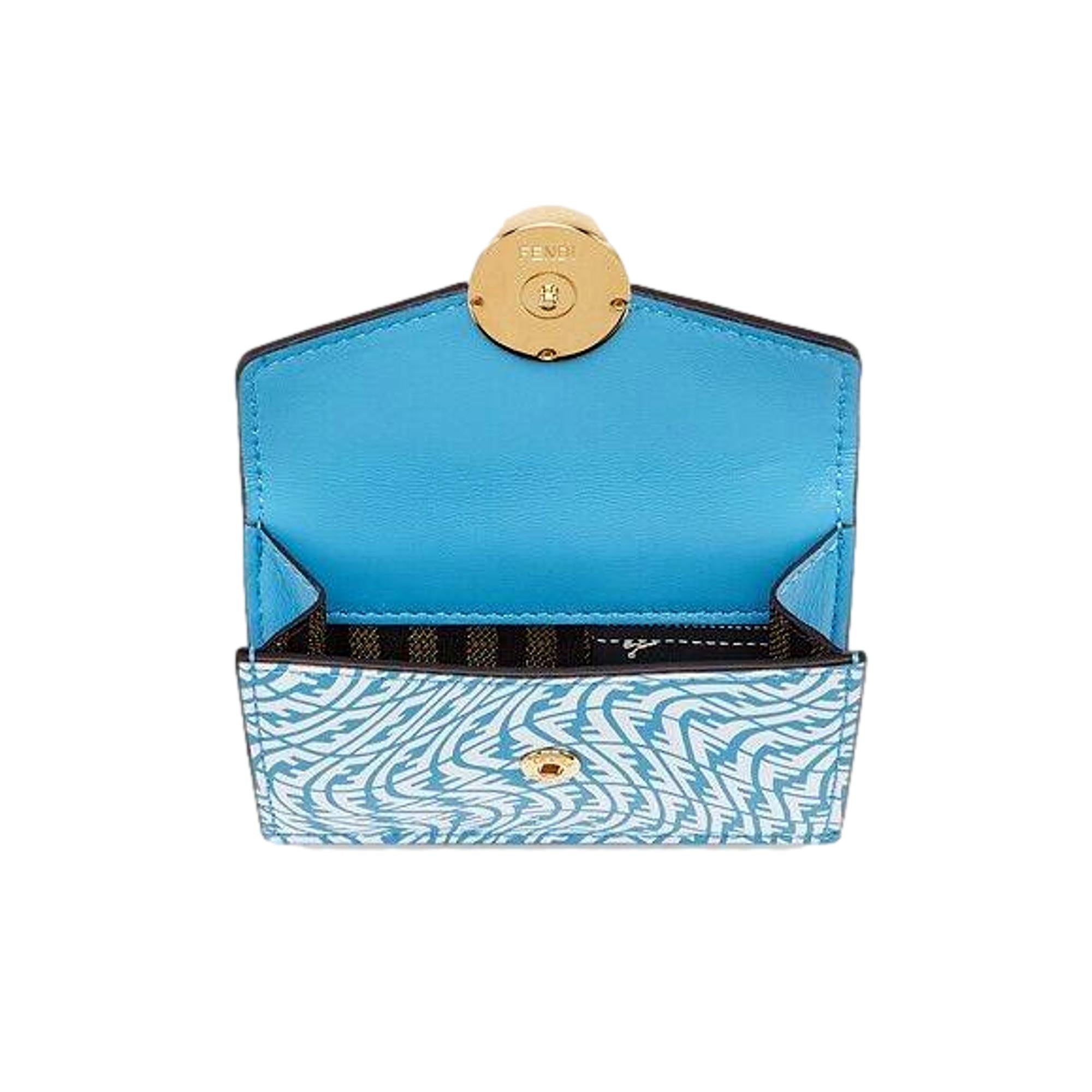 Fendi F is Fendi Cyber Blue Leather Vertigo Print Small Trifold Wallet