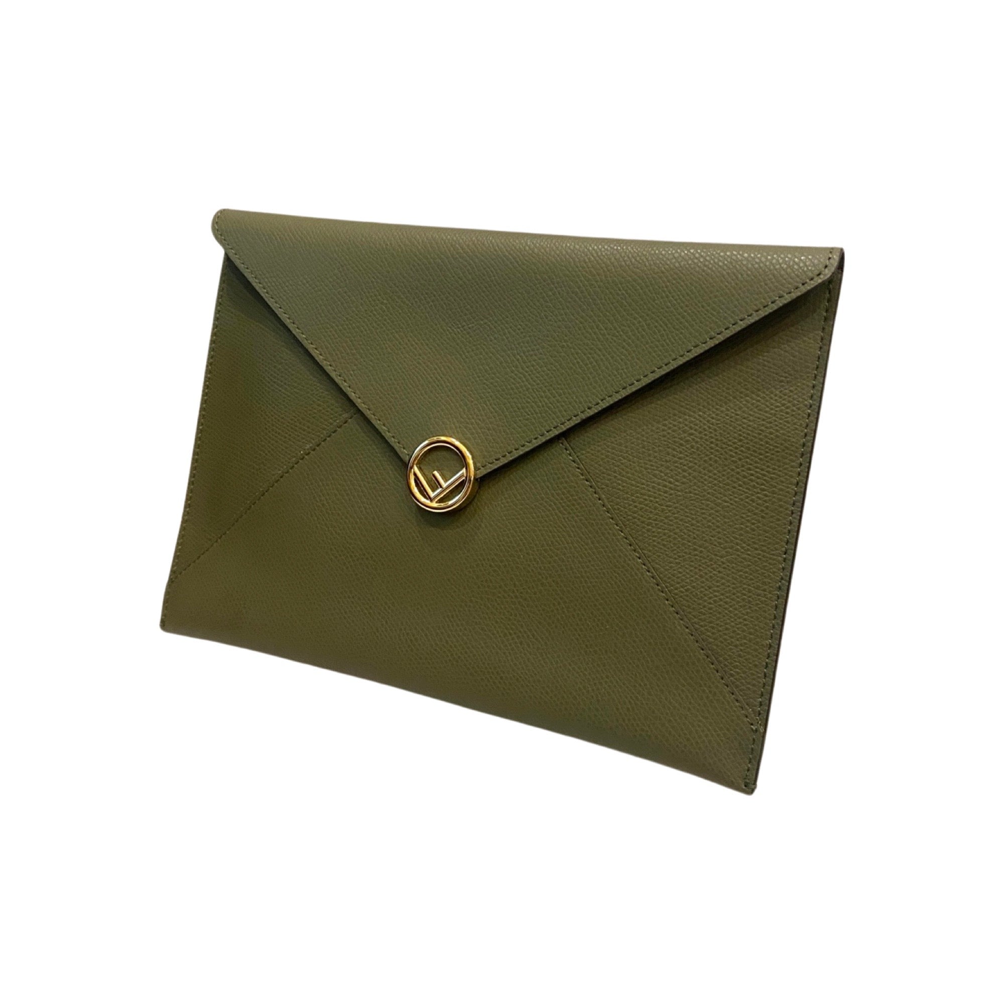 Fendi F is Fendi Green Pebbled Leather Flat Pouch Large