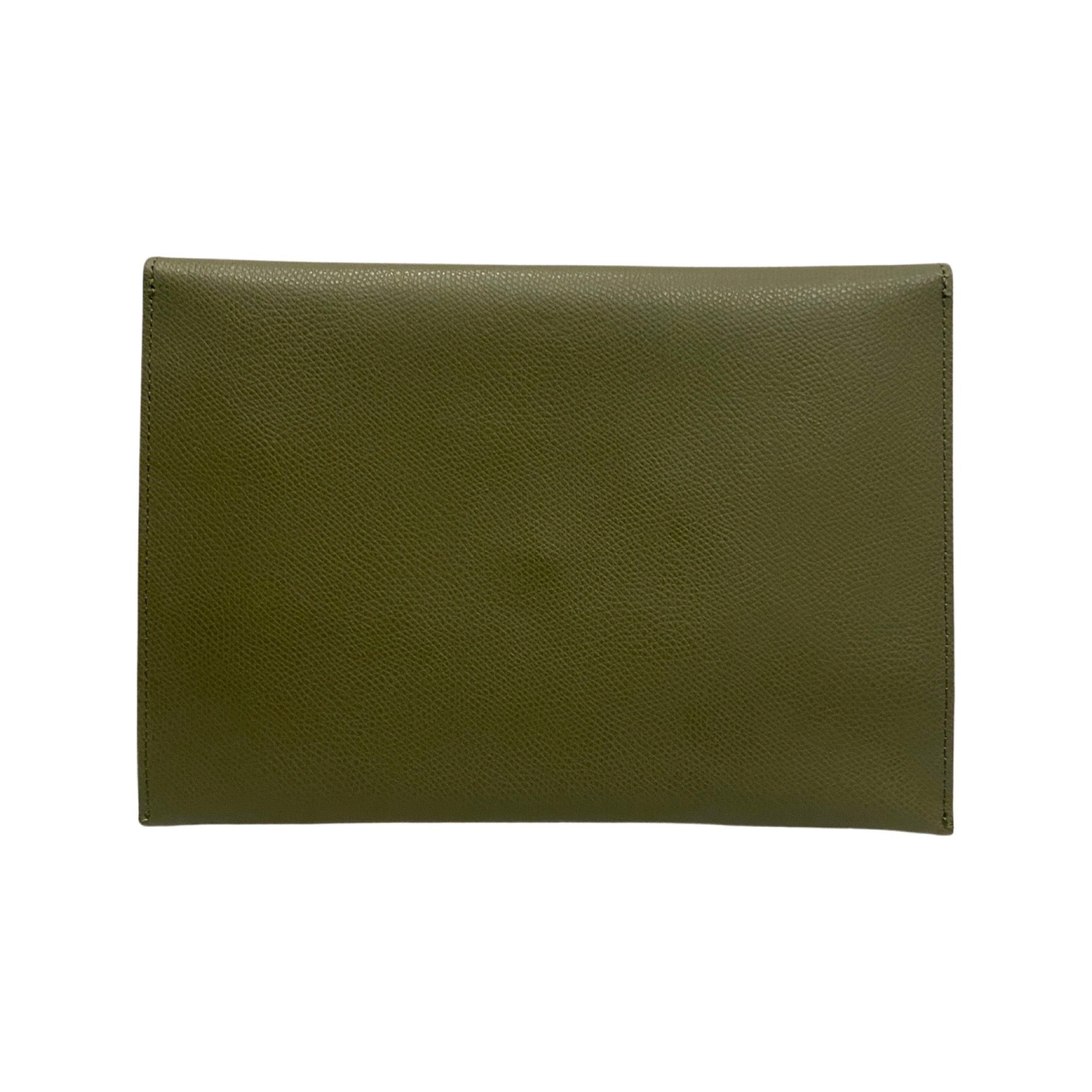 Fendi F is Fendi Green Pebbled Leather Flat Pouch Large