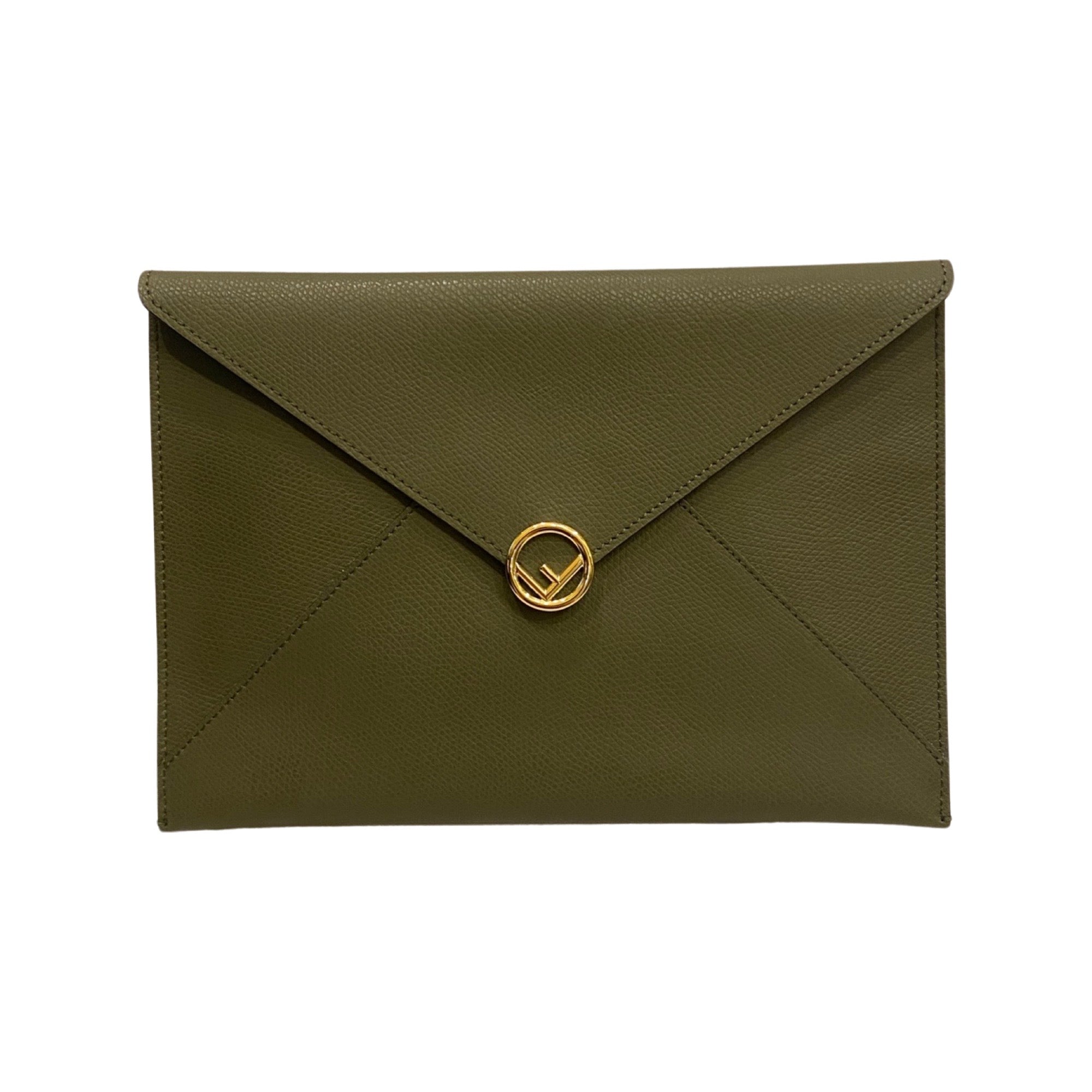 Fendi F is Fendi Green Pebbled Leather Flat Pouch Large