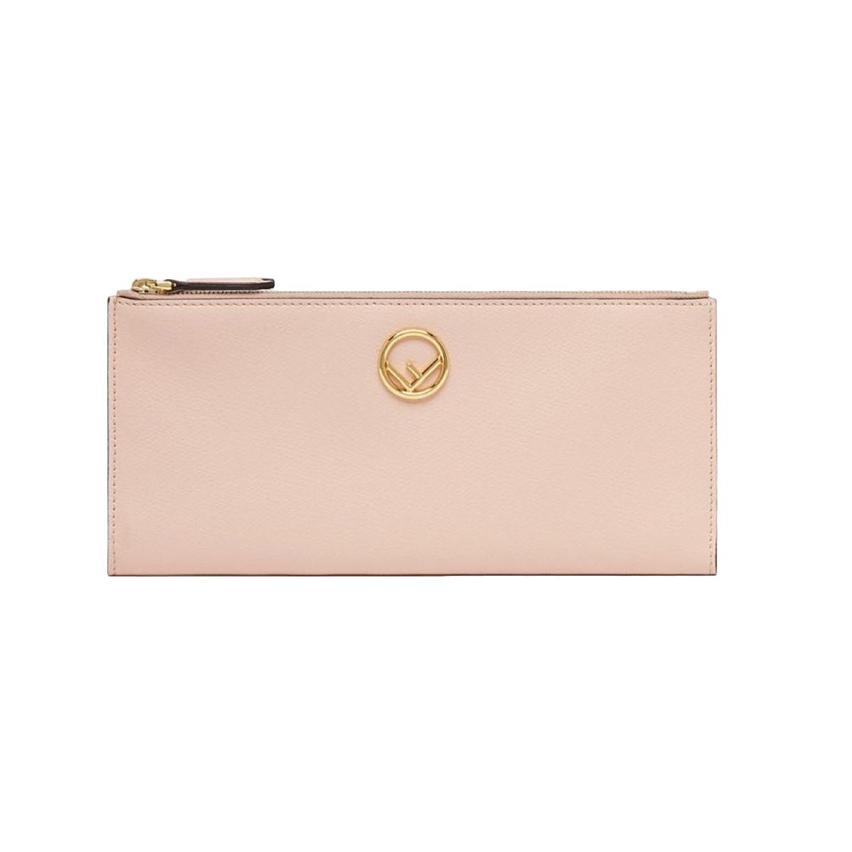 Fendi F is Fendi Light Rose Calf Leather Double Zip Long Wallet