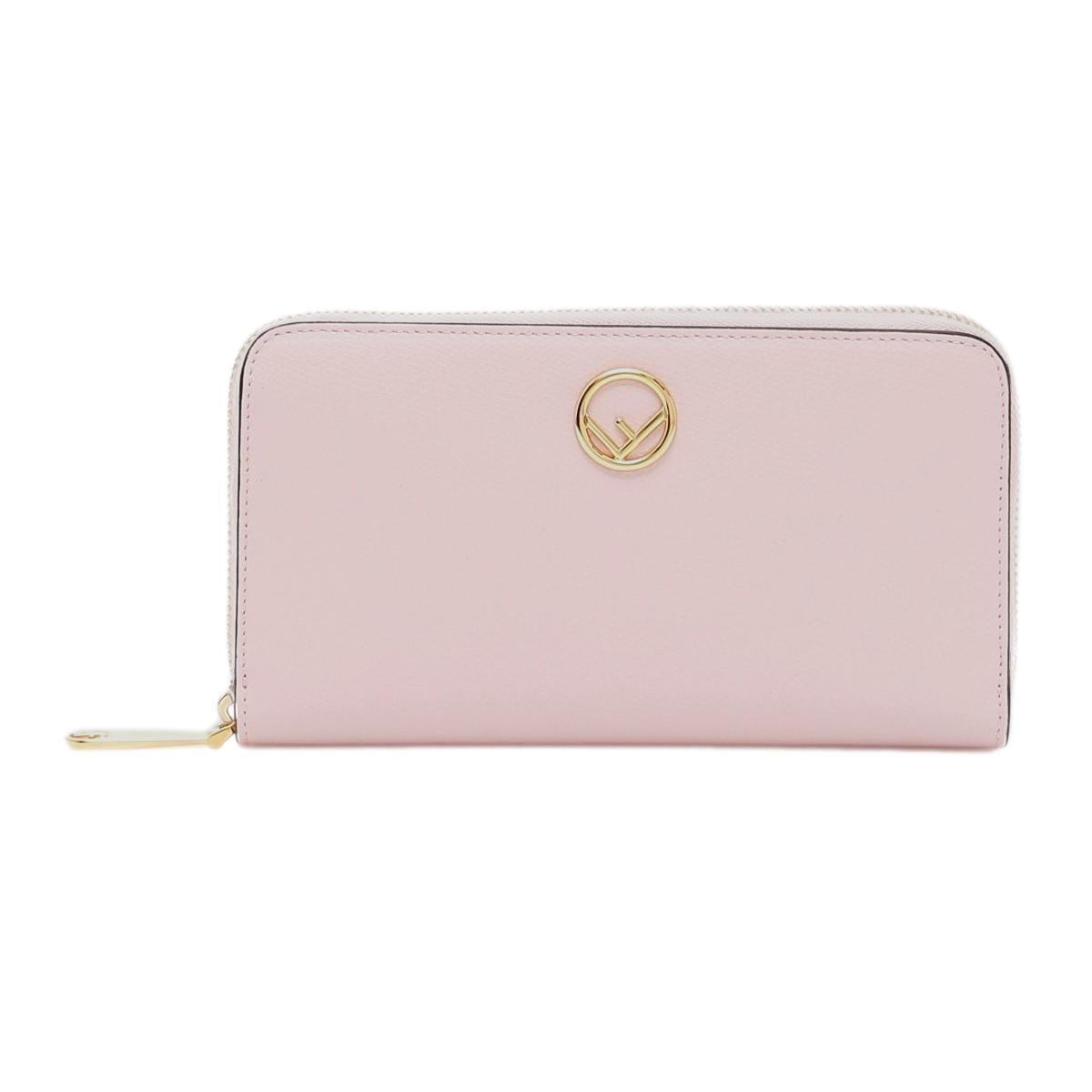 Fendi F Is Fendi Peonia Pink Calfskin Leather Zip Around Long Wallet