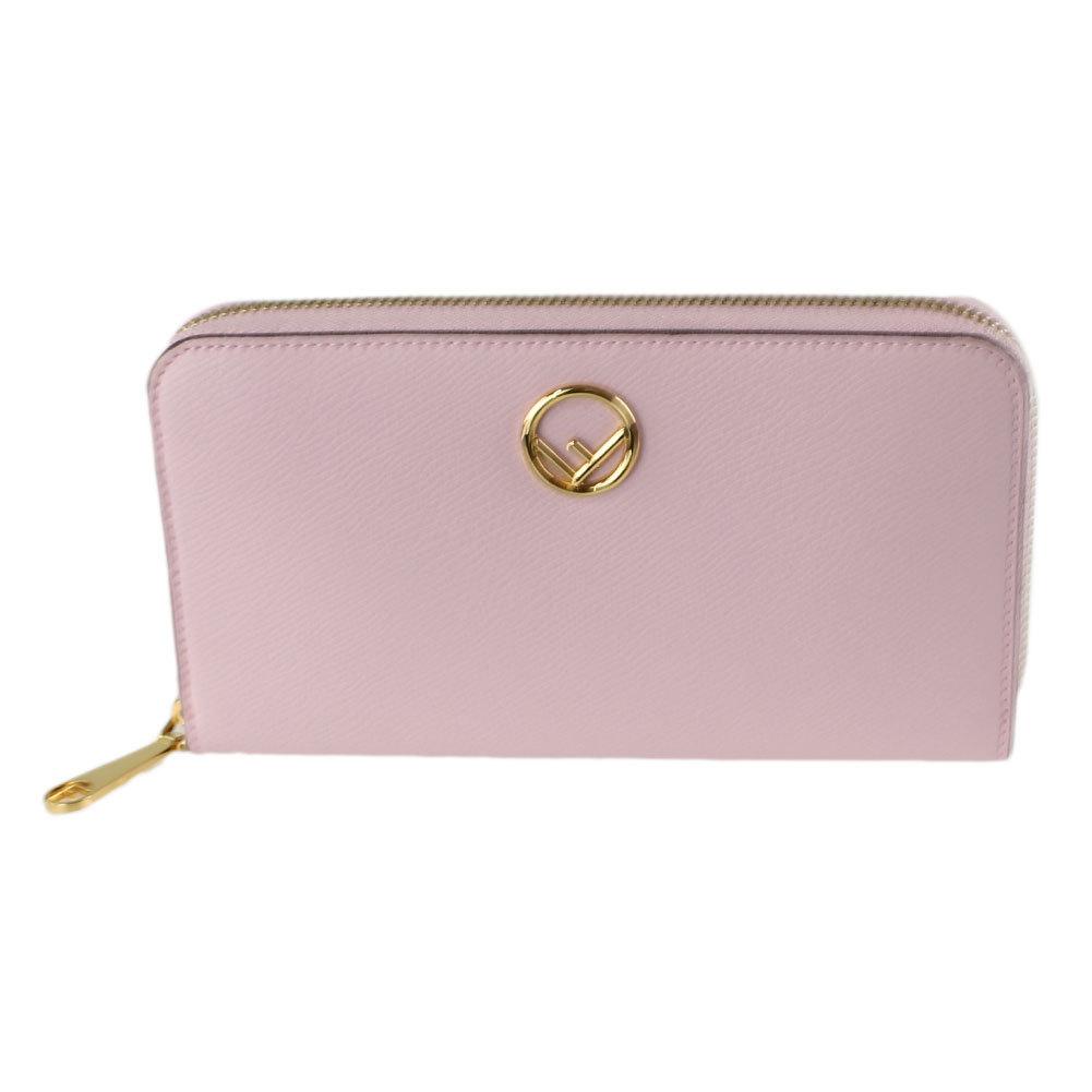 Fendi F Is Fendi Peonia Pink Calfskin Leather Zip Around Long Wallet