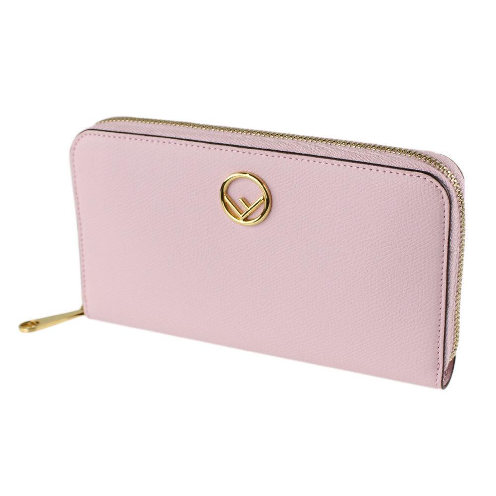 Fendi F Is Fendi Peonia Pink Calfskin Leather Zip Around Long Wallet