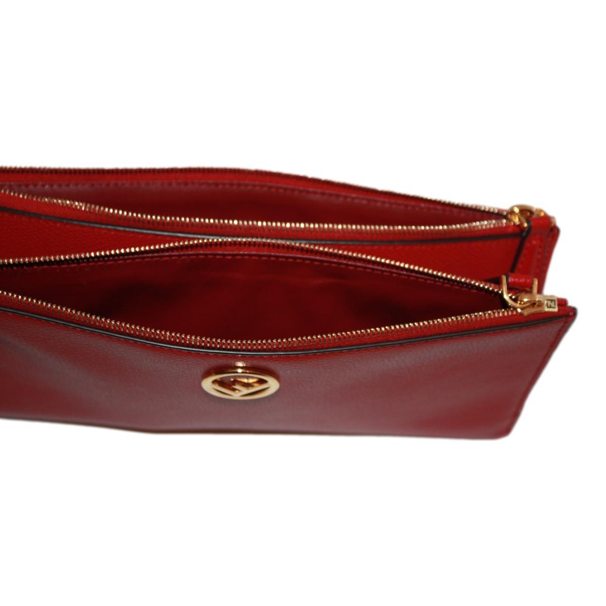 Fendi F is Fendi Red Calf Leather Double Zip Long Wallet