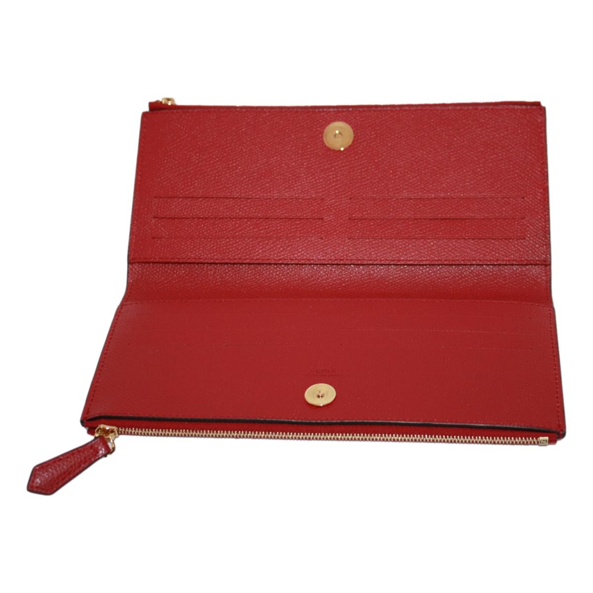 Fendi F is Fendi Red Calf Leather Double Zip Long Wallet