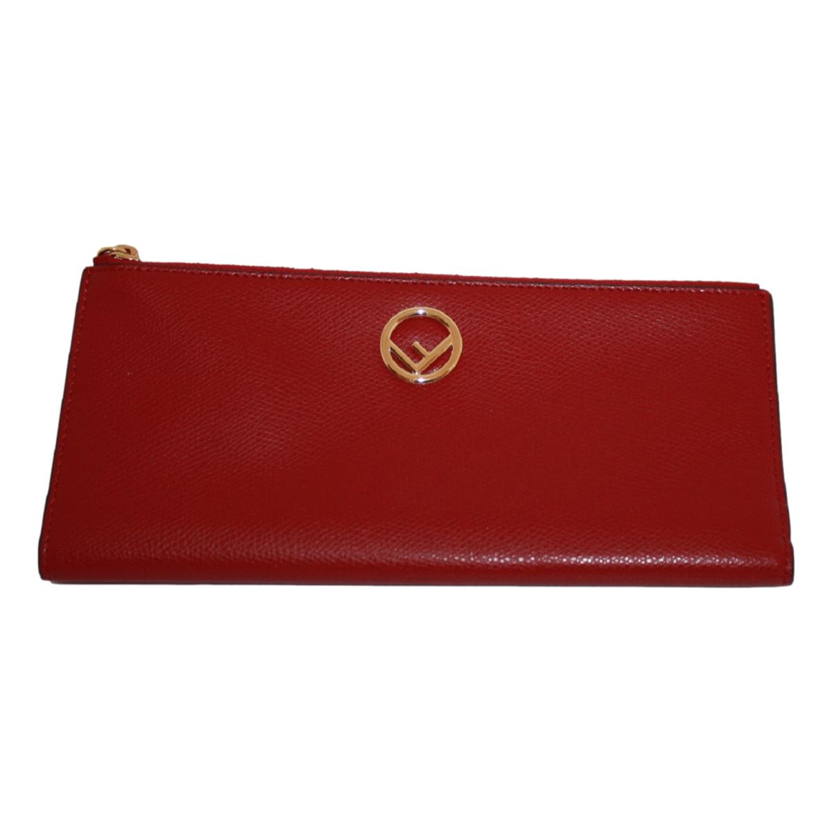 Fendi F is Fendi Red Calf Leather Double Zip Long Wallet