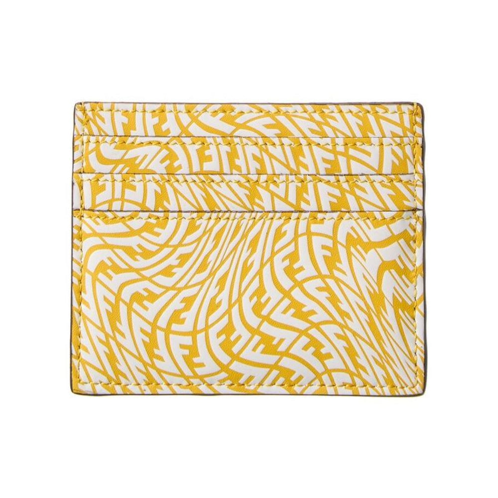 Fendi F is Fendi Yellow Leather Vertigo Print Card Case Wallet