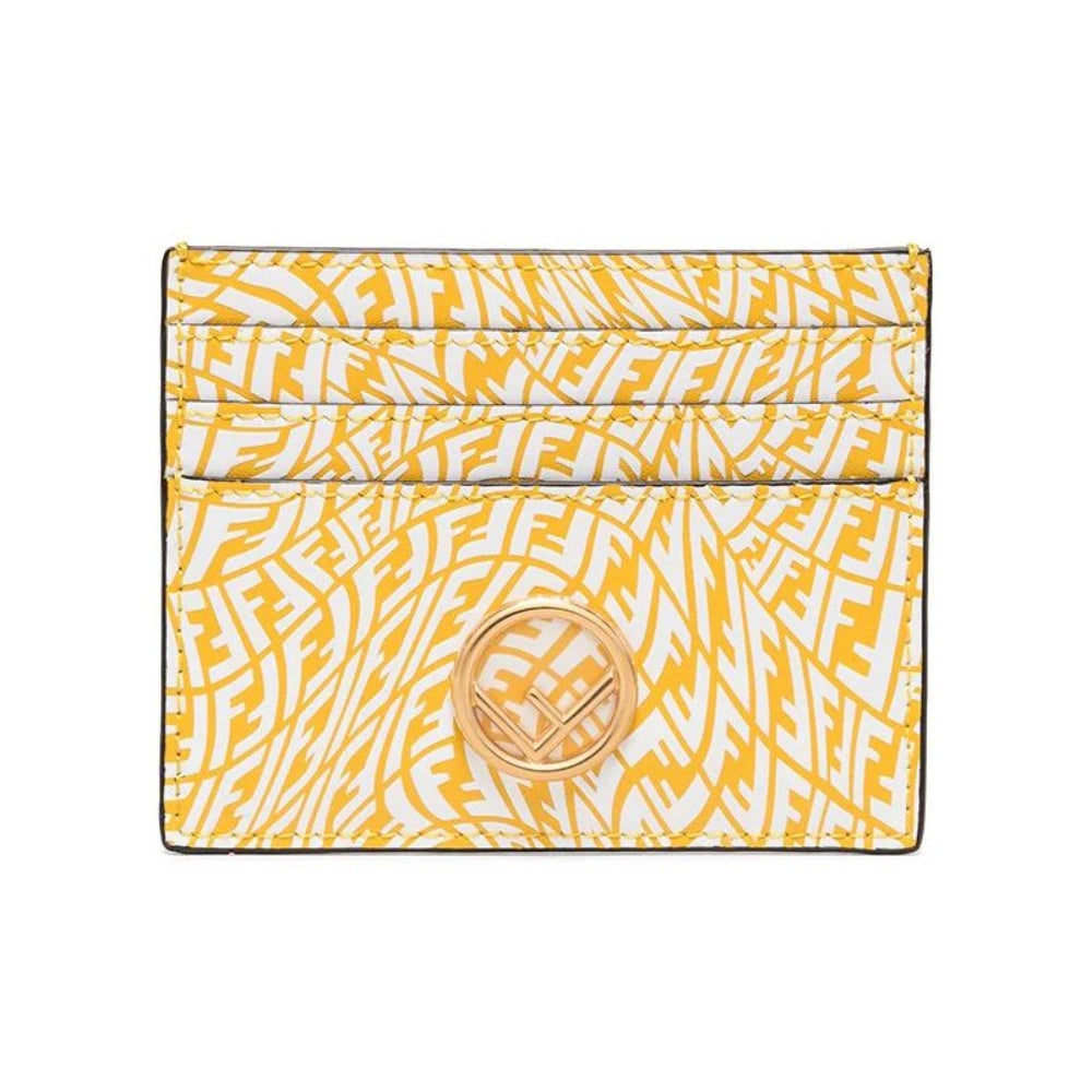 Fendi F is Fendi Yellow Leather Vertigo Print Card Case Wallet