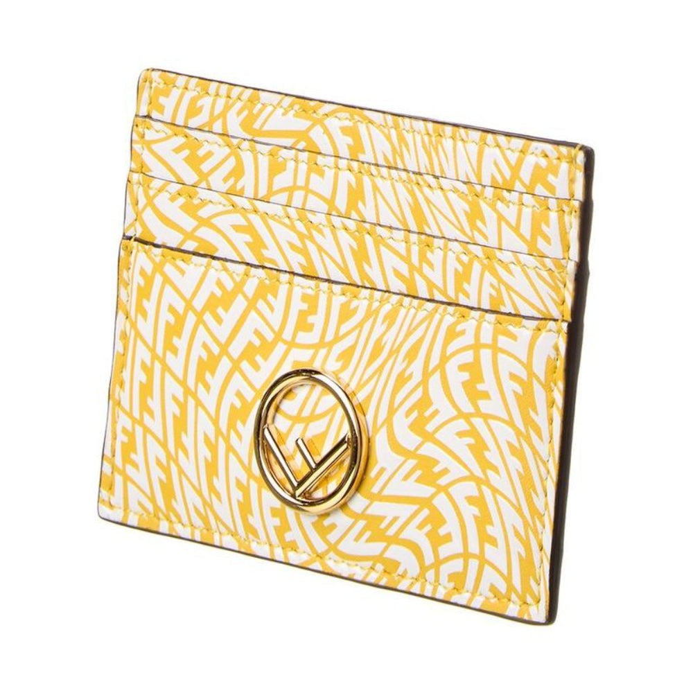 Fendi F is Fendi Yellow Leather Vertigo Print Card Case Wallet