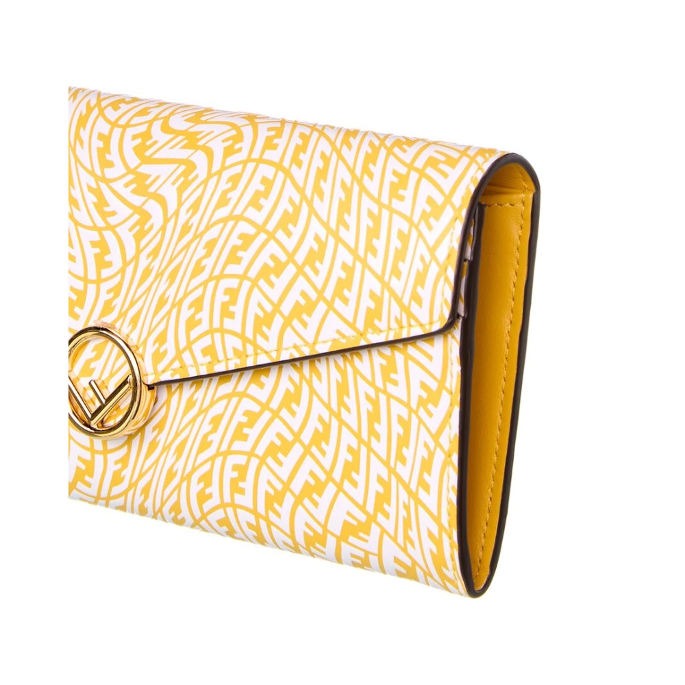 Fendi F is Fendi Yellow Leather Vertigo Print Long Wallet