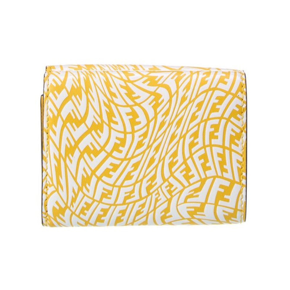 Fendi F is Fendi Yellow Leather Vertigo Print Small Trifold Wallet