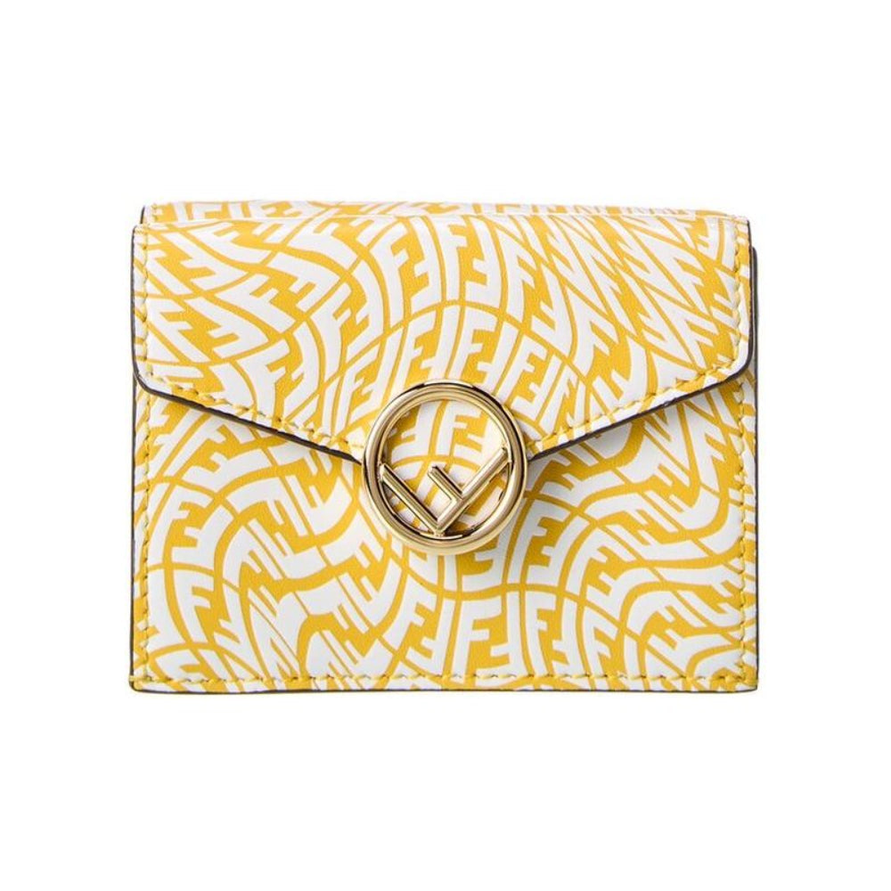 Fendi F is Fendi Yellow Leather Vertigo Print Small Trifold Wallet