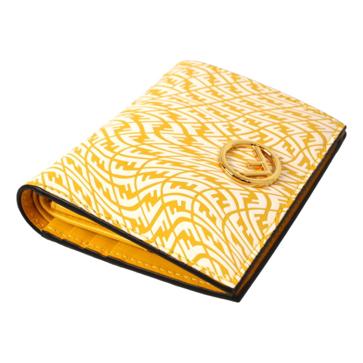 Fendi F is Fendi Yellow Leather Vertigo Print Small Wallet