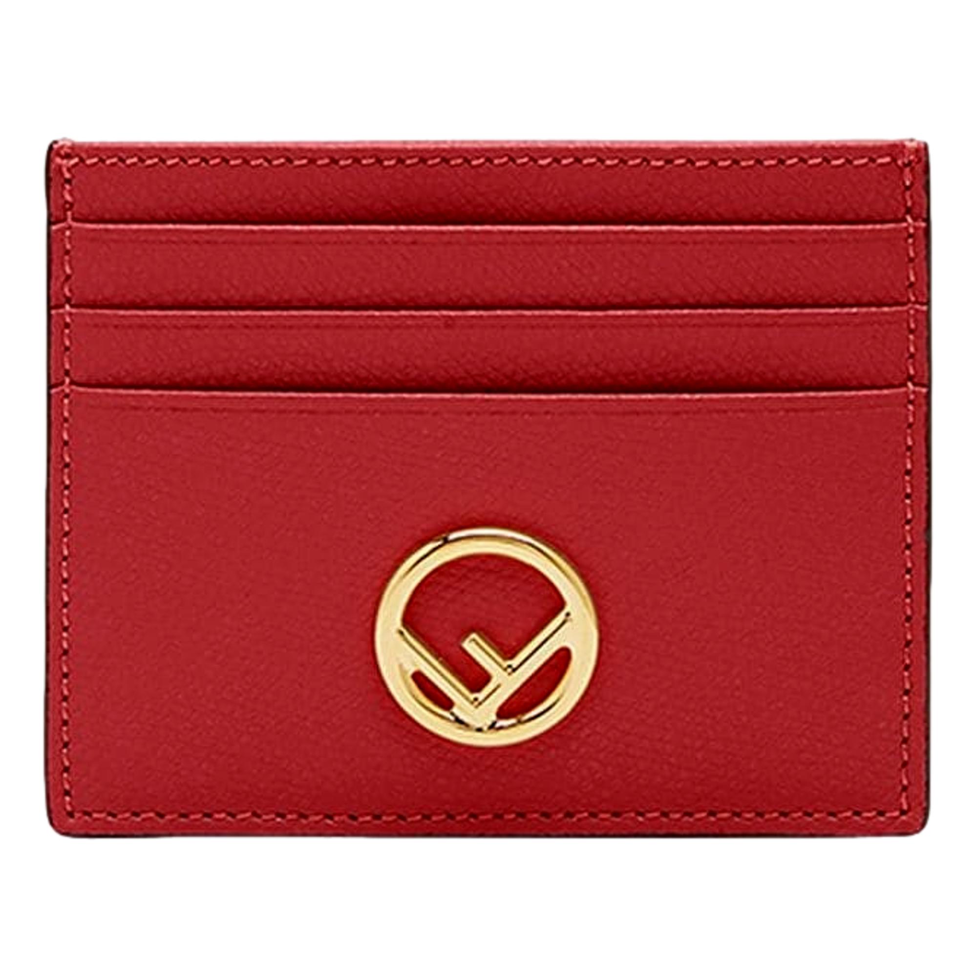 Fendi F Logo Fragola Red Leather Card Case Wallet