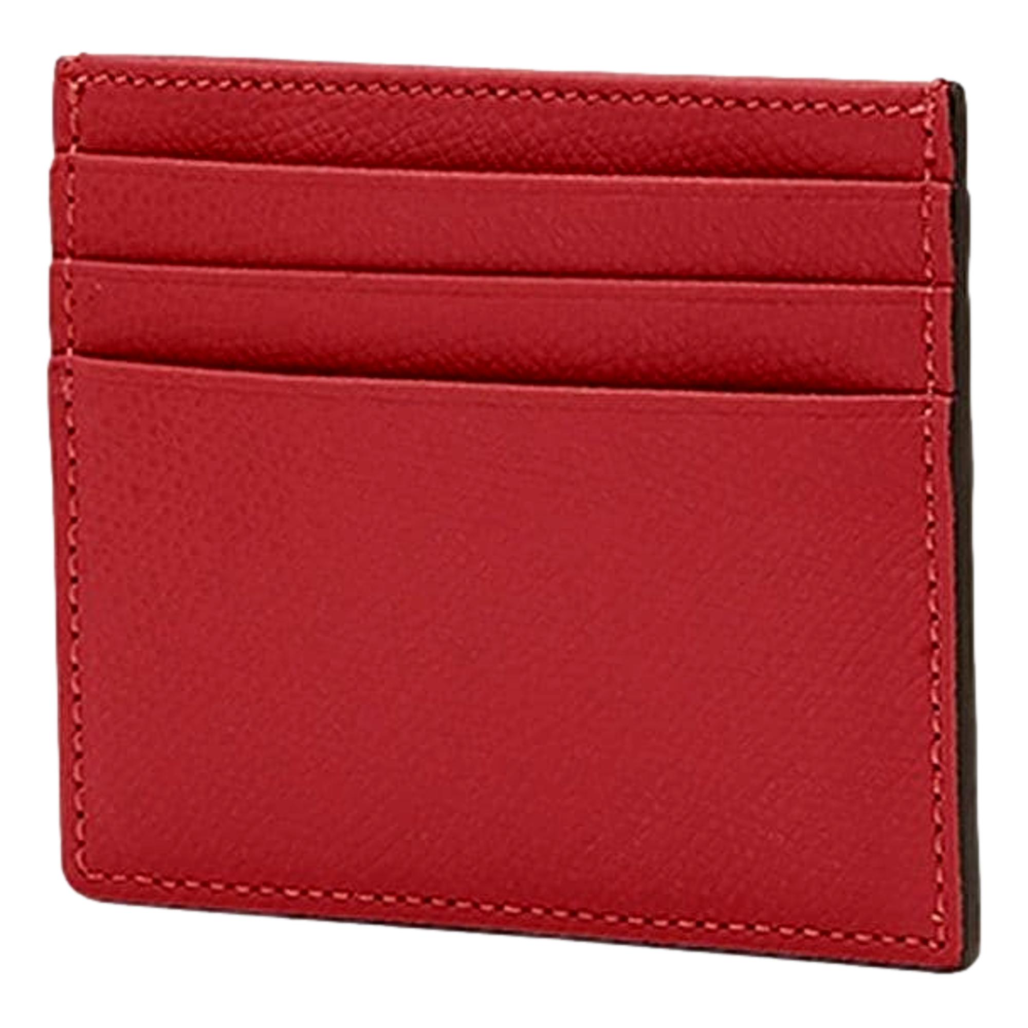 Fendi F Logo Fragola Red Leather Card Case Wallet