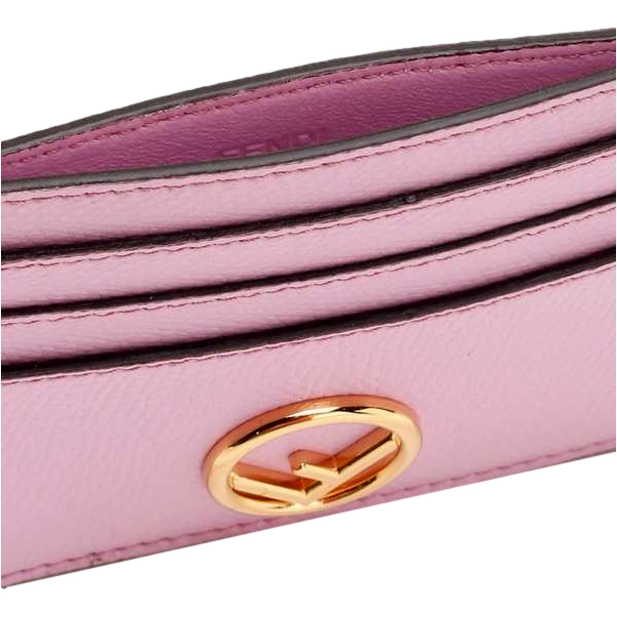 Fendi F Logo Lavanda Pink Leather Card Case Wallet