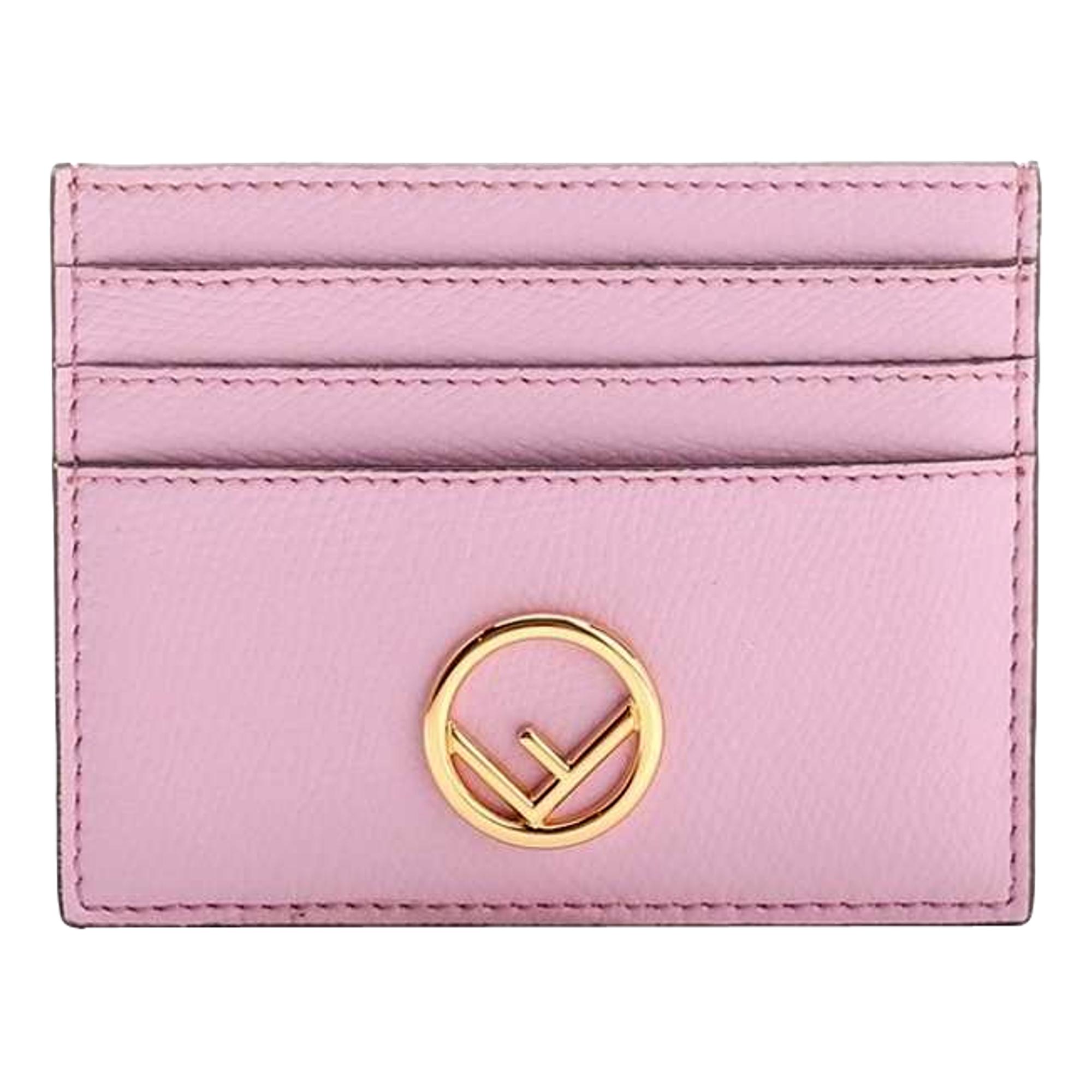 Fendi F Logo Lavanda Pink Leather Card Case Wallet