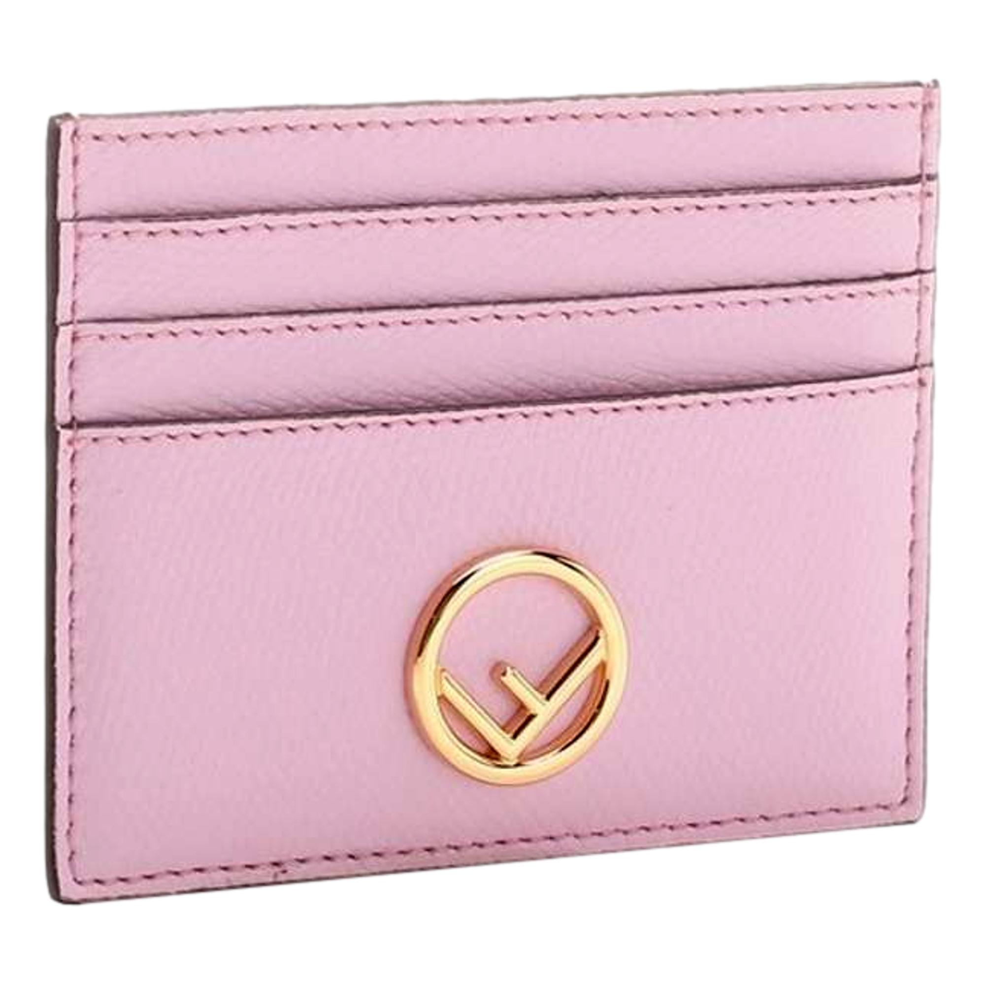 Fendi F Logo Lavanda Pink Leather Card Case Wallet