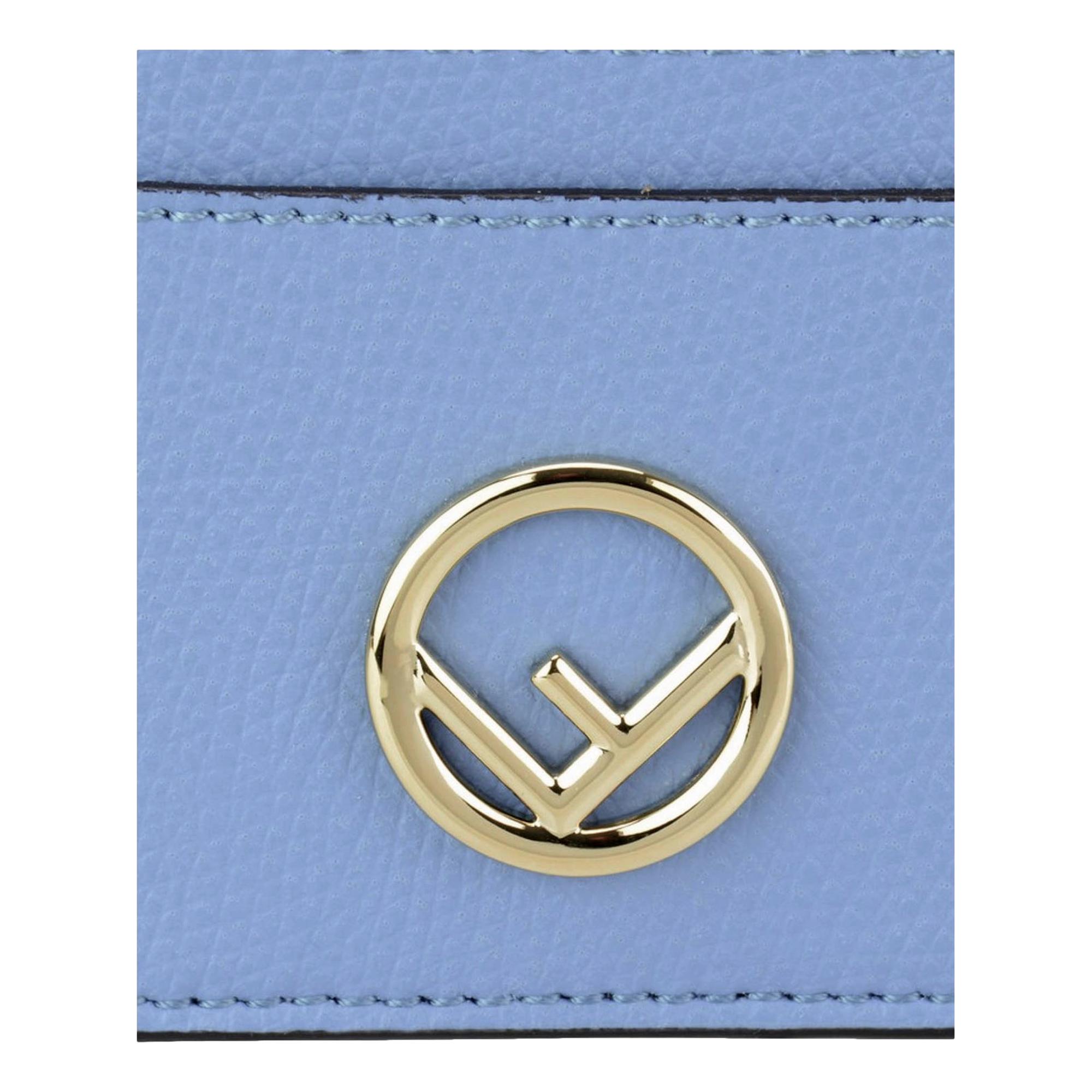 Fendi F Logo Nebula Blue Leather Card Case Wallet