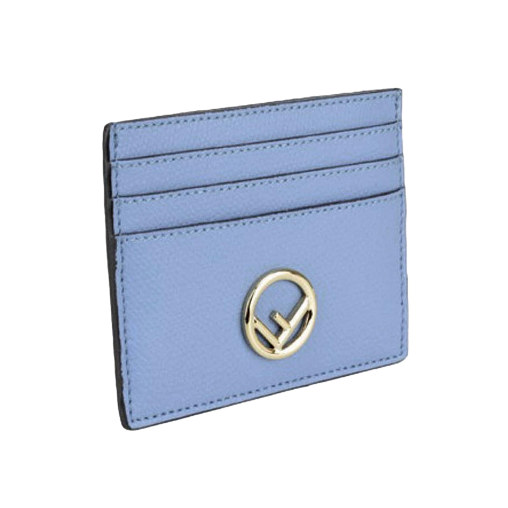 Fendi F Logo Nebula Blue Leather Card Case Wallet