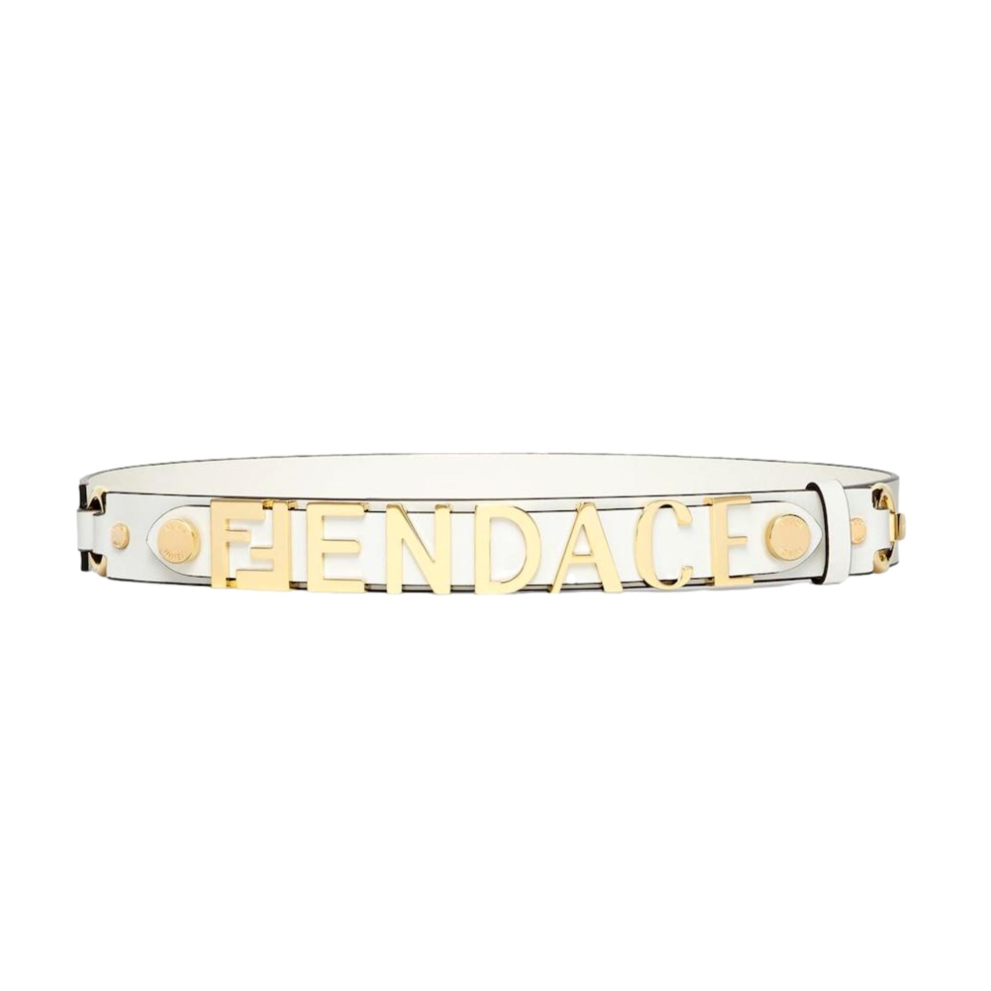 Fendi Fendace Gold Logo Ivory Leather Belt Size