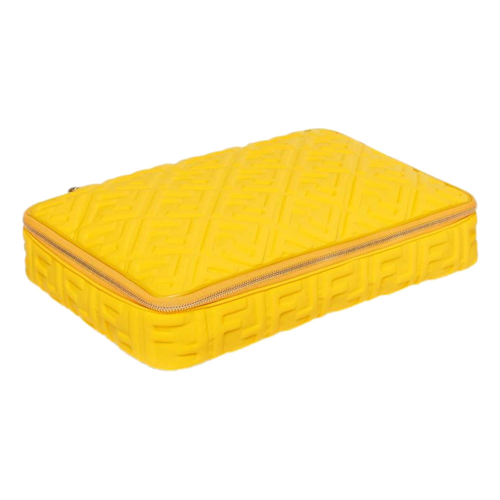 Fendi FF Embossed Lycra Yellow Cosmetic Case Large