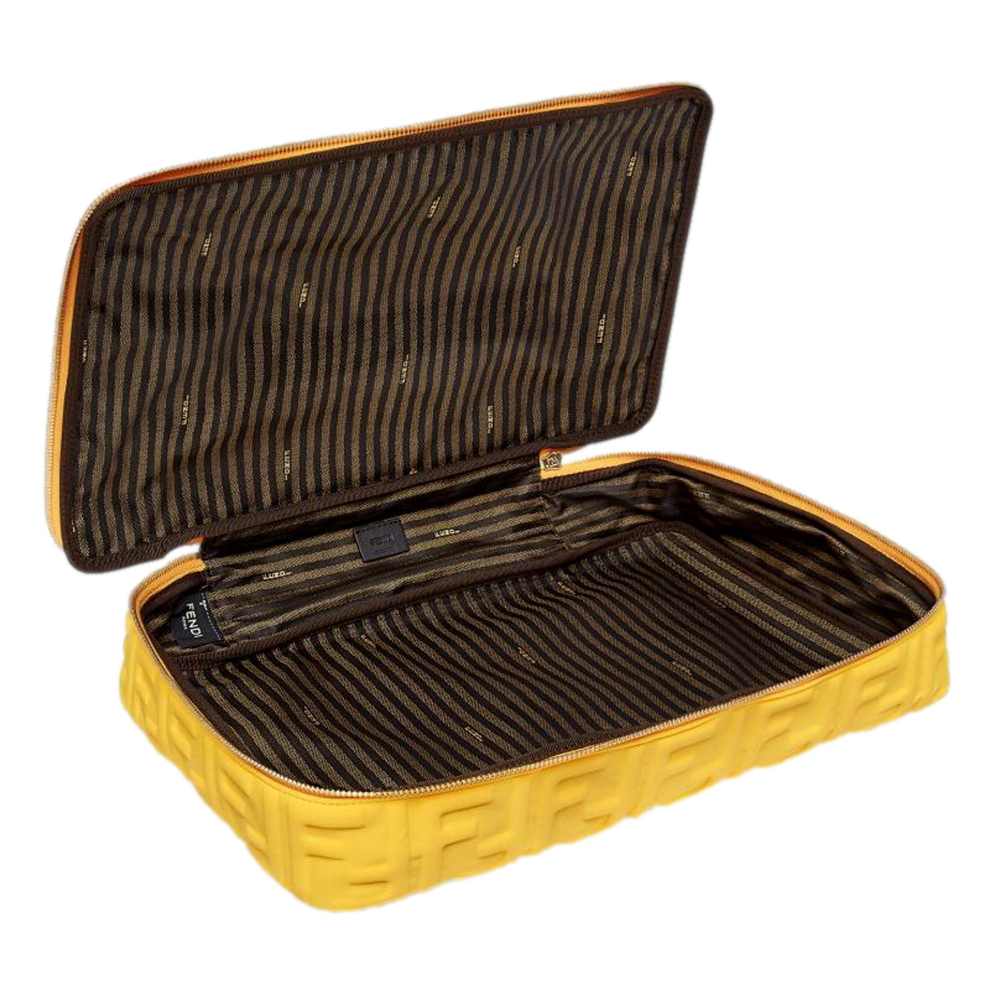 Fendi FF Embossed Lycra Yellow Cosmetic Case Large