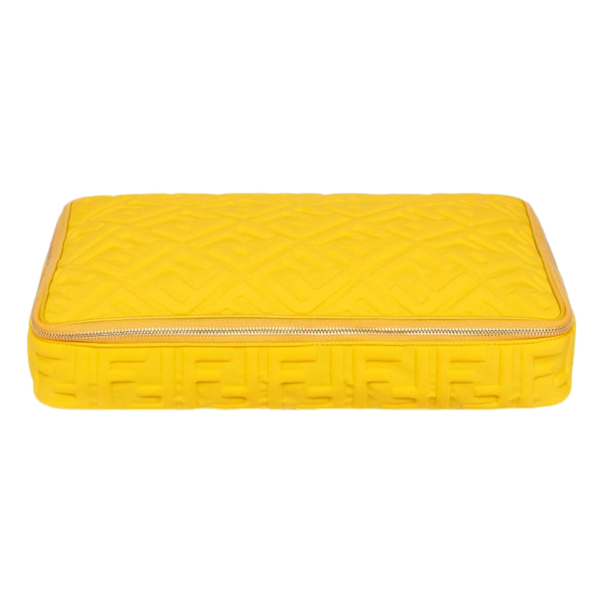 Fendi FF Embossed Lycra Yellow Cosmetic Case Large