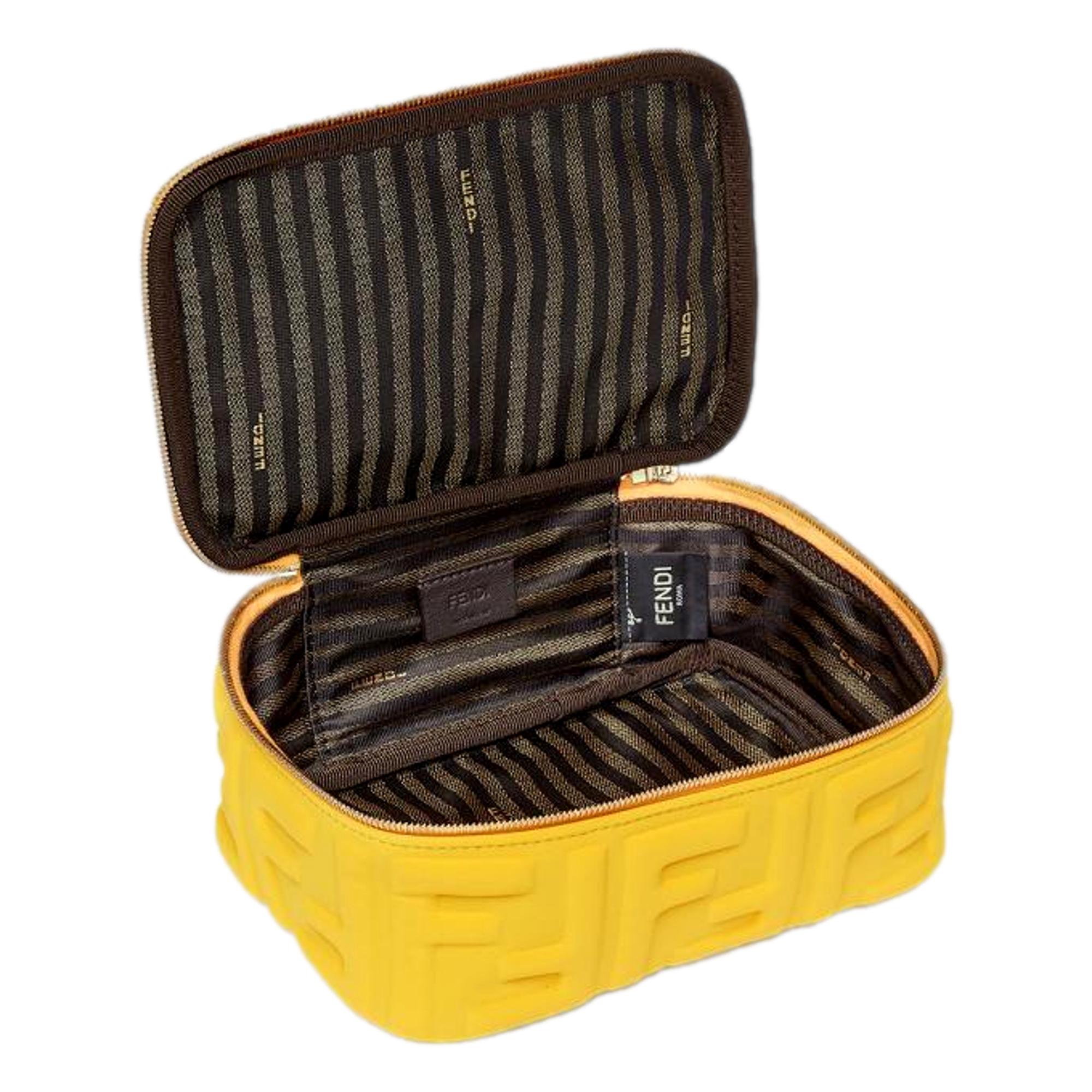 Fendi FF Embossed Lycra Small Yellow Cosmetic Case